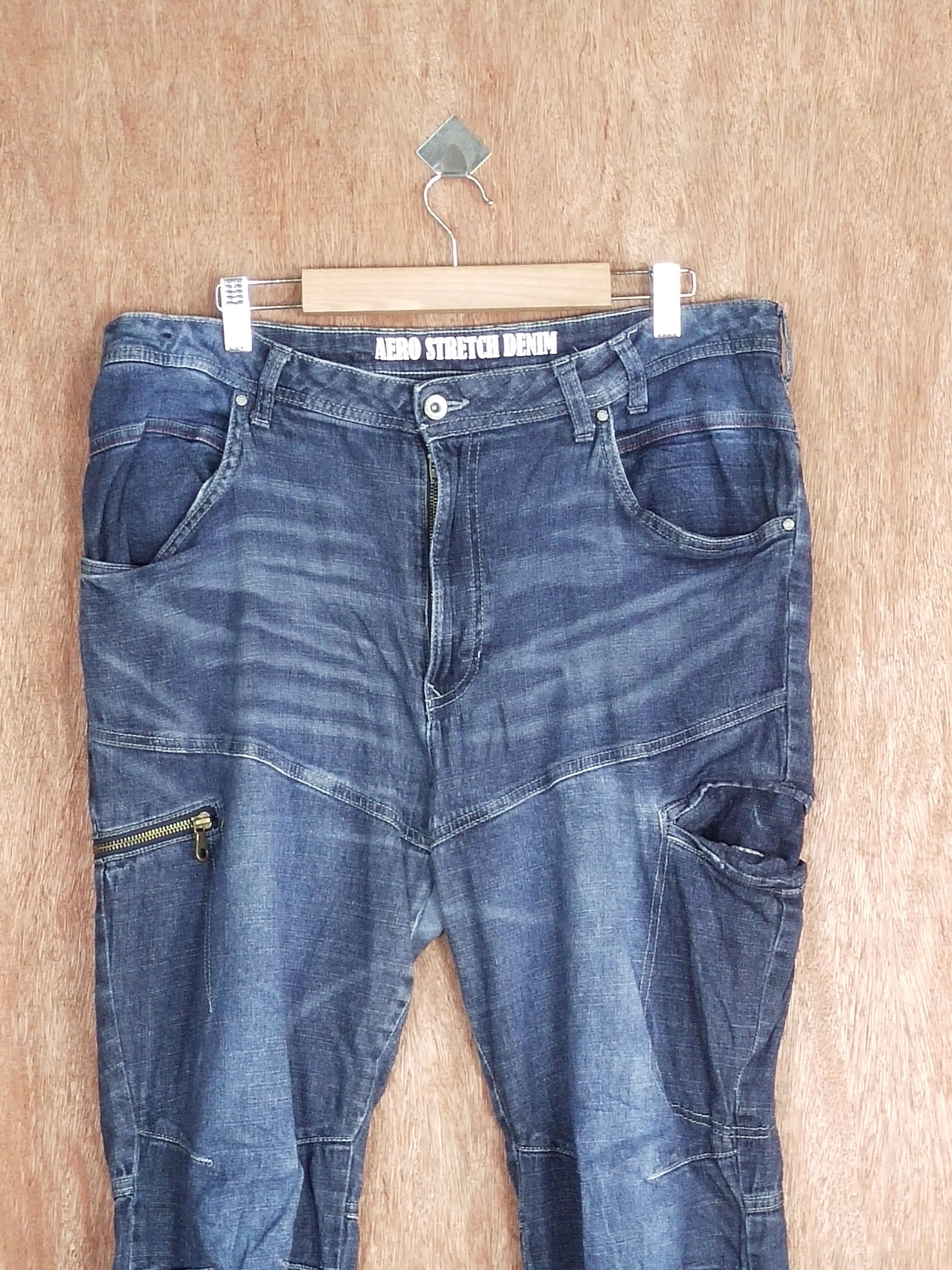 Japanese Brand Aero Stretch denim multipocket cargo utility pants #S125 Size US 36 / EU 52 - 2 Thumbnail