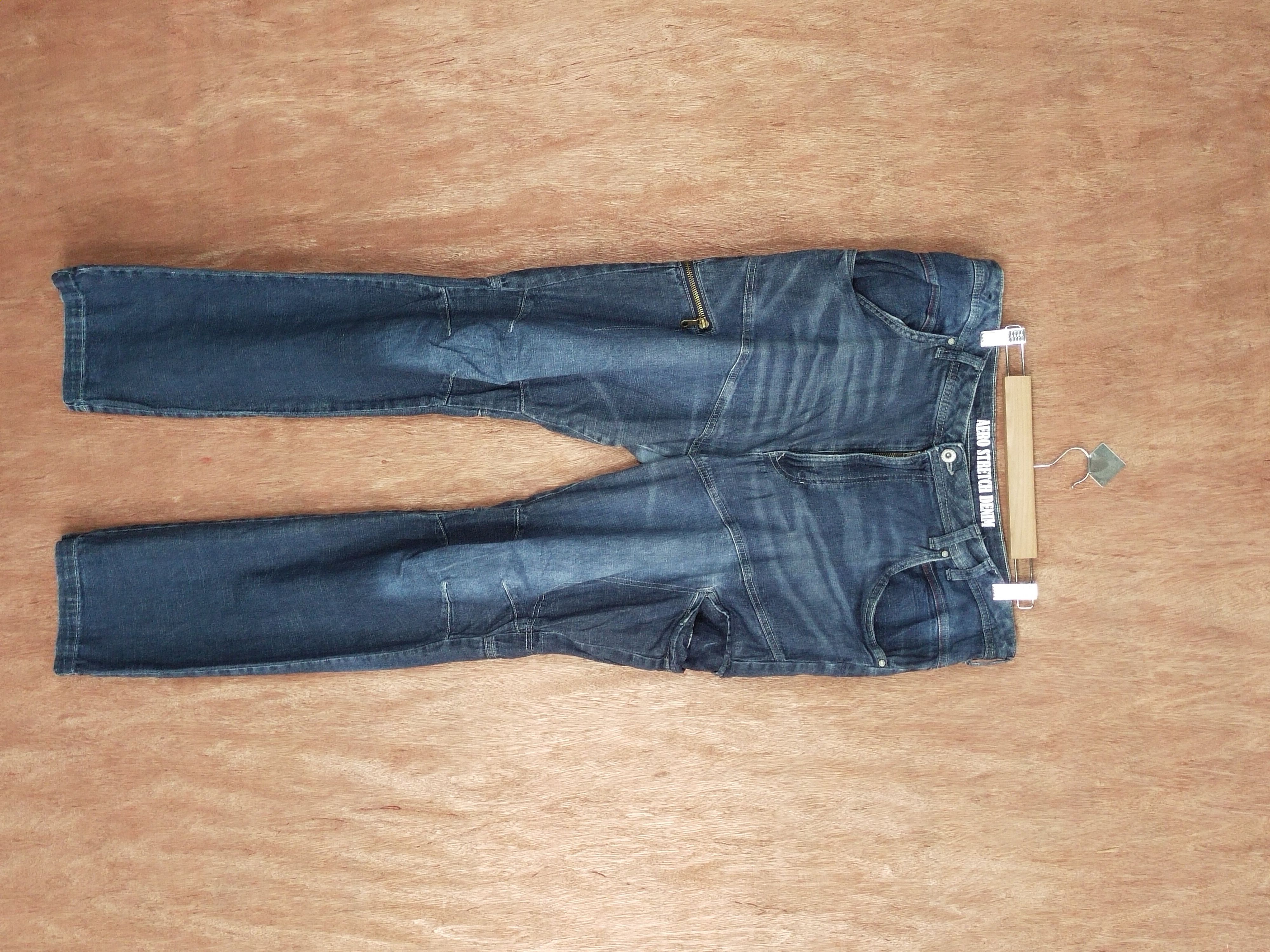 image of Distressed Denim Aero Stretch Denim Multipocket Cargo Utility Pants S125 in Dark Blue (Size 36)