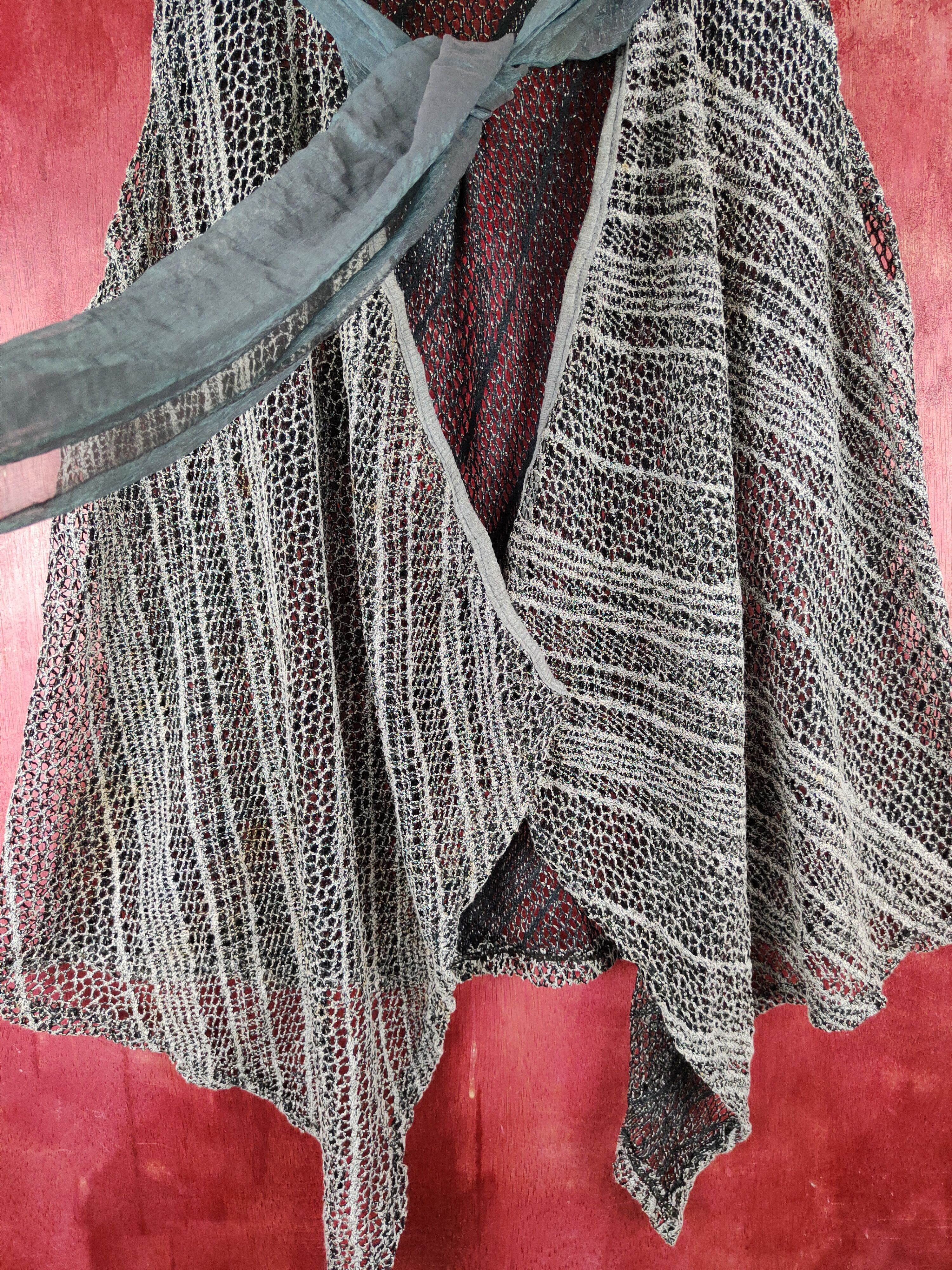 Homespun Knitwear Japan Ivory/Black Crochet Meshnet Sleeveless Cardigan #S985 Size M / US 6-8 / IT 42-44 - 2 Thumbnail