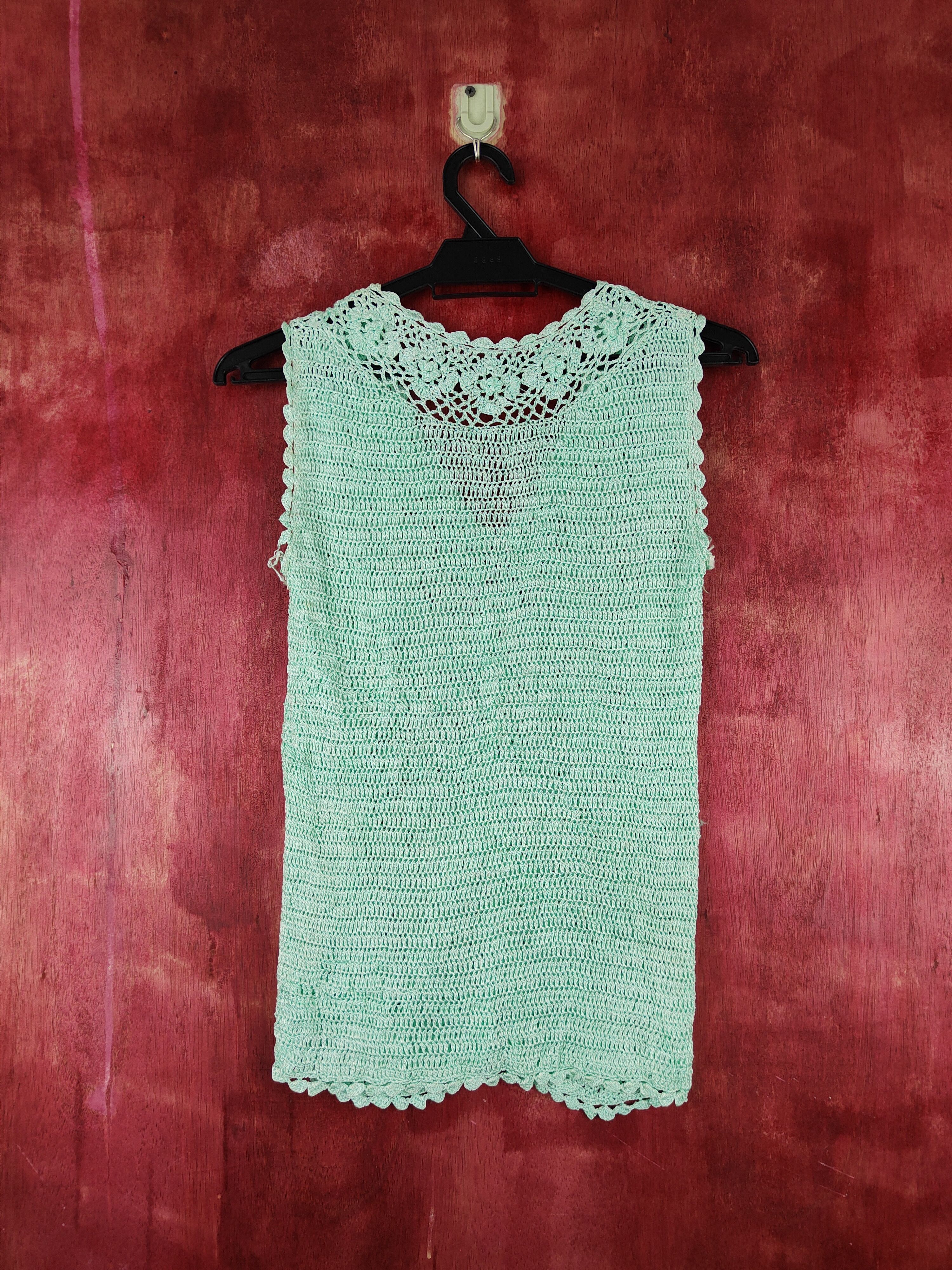 Japanese Brand Japan Green Crochet Meshnet Knitwear Tank Tops #S971 Size XS / US 0-2 / IT 36-38 - 8 Thumbnail