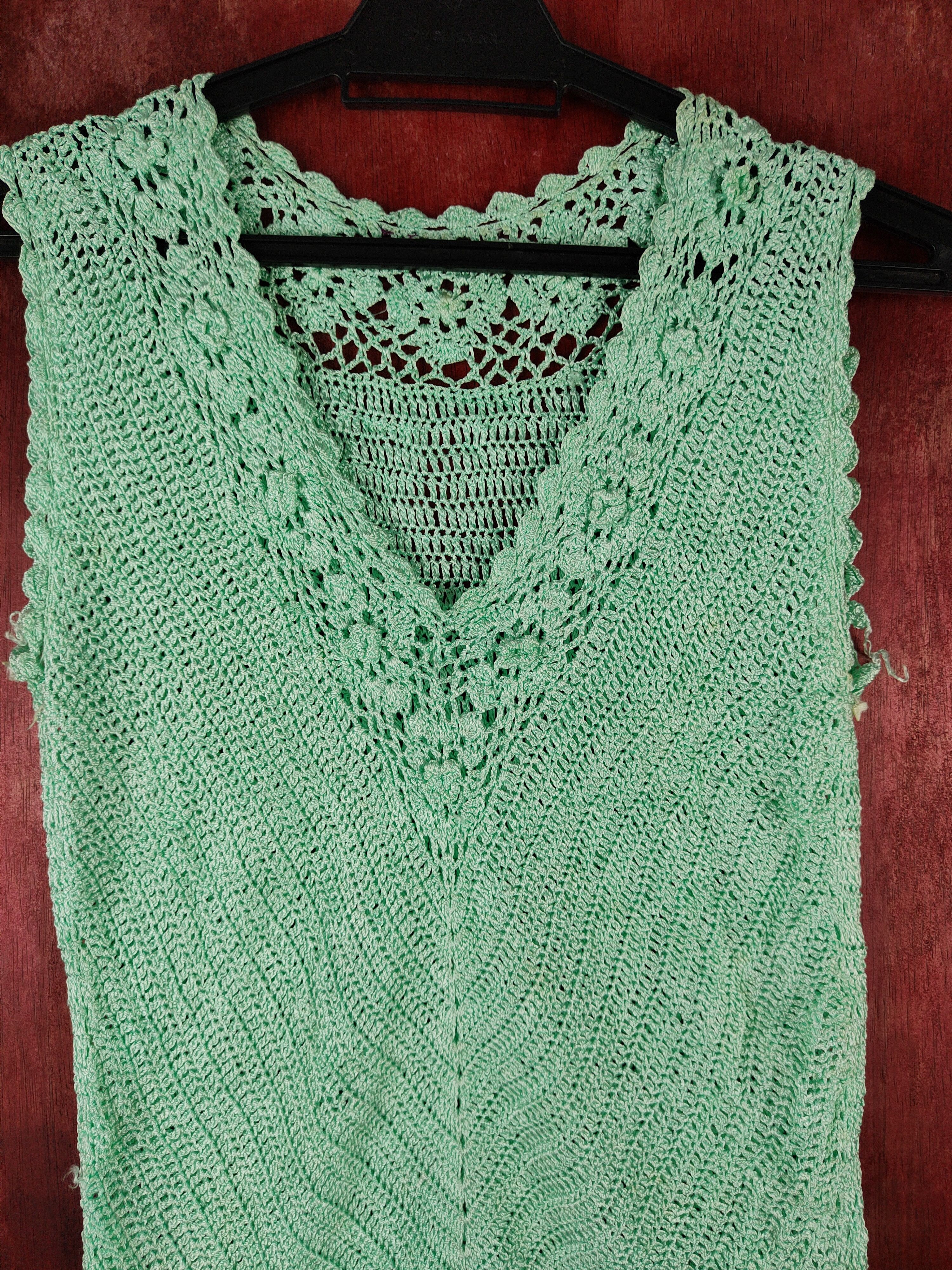 Japanese Brand Japan Green Crochet Meshnet Knitwear Tank Tops #S971 Size XS / US 0-2 / IT 36-38 - 2 Thumbnail