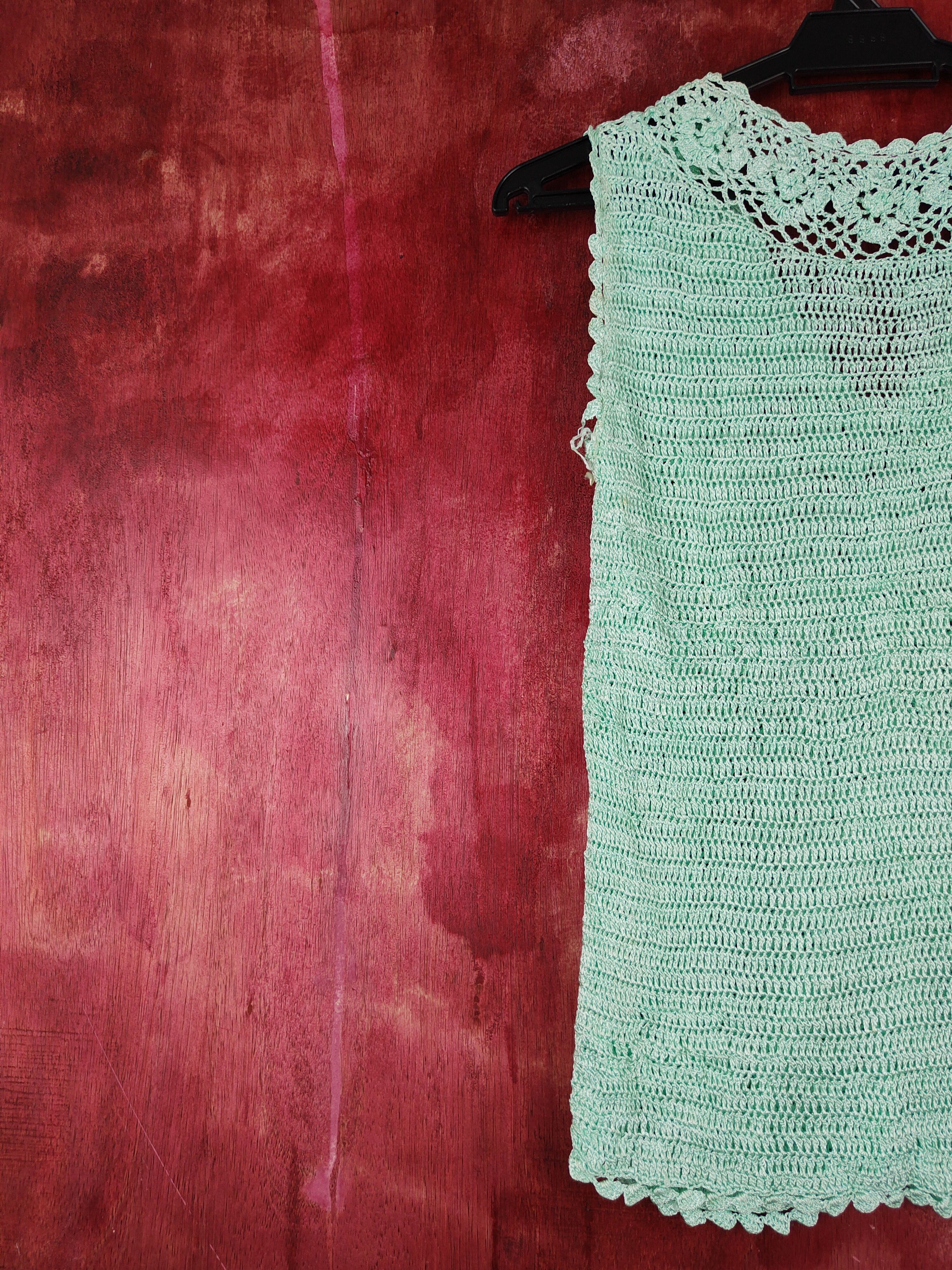 Japanese Brand Japan Green Crochet Meshnet Knitwear Tank Tops #S971 Size XS / US 0-2 / IT 36-38 - 9 Thumbnail