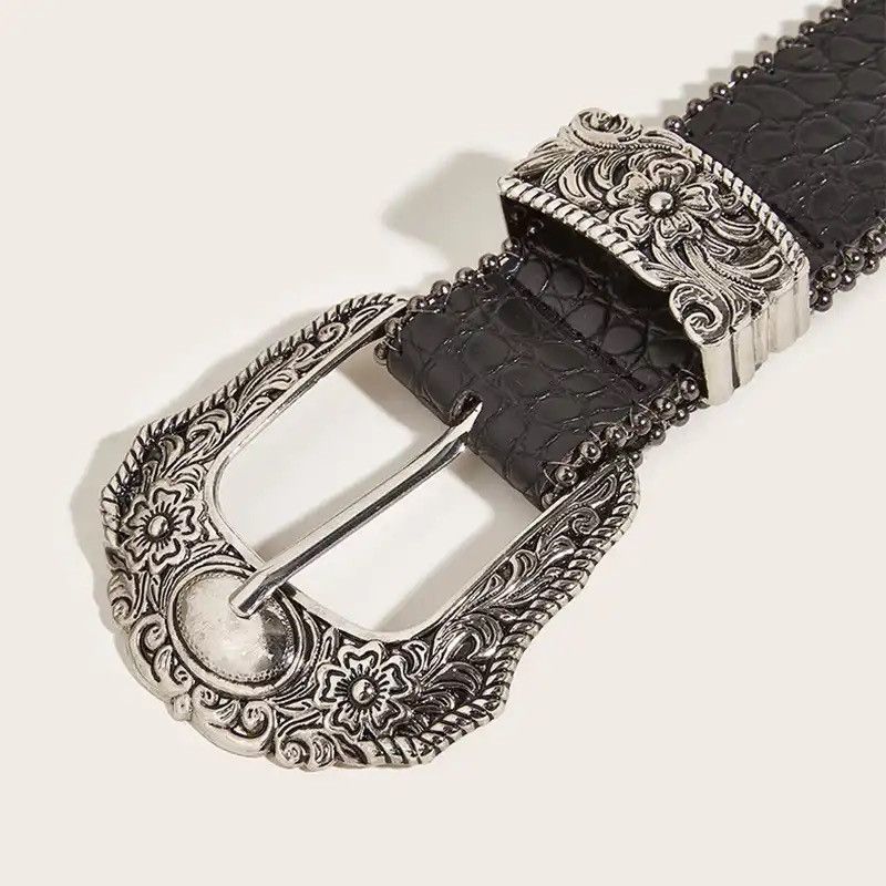 Leather Belt for Women Gothic Alloy Buckle Waist Strap Size ONE SIZE - 4 Thumbnail