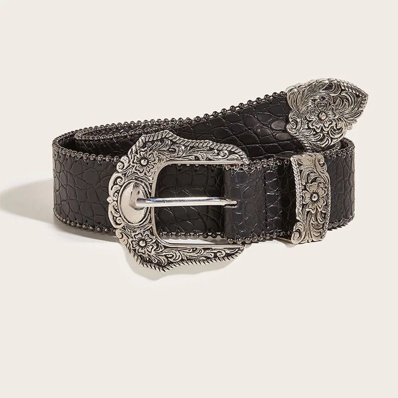 Leather Belt for Women Gothic Alloy Buckle Waist Strap Size ONE SIZE - 3 Thumbnail