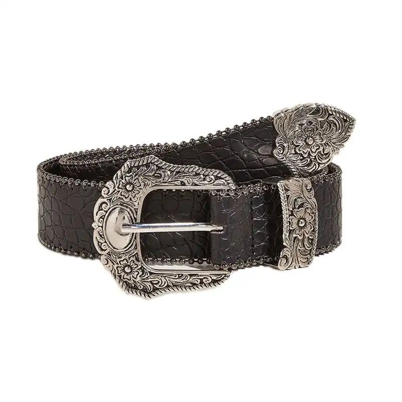 Leather Belt for Women Gothic Alloy Buckle Waist Strap Size ONE SIZE - 1 Thumbnail