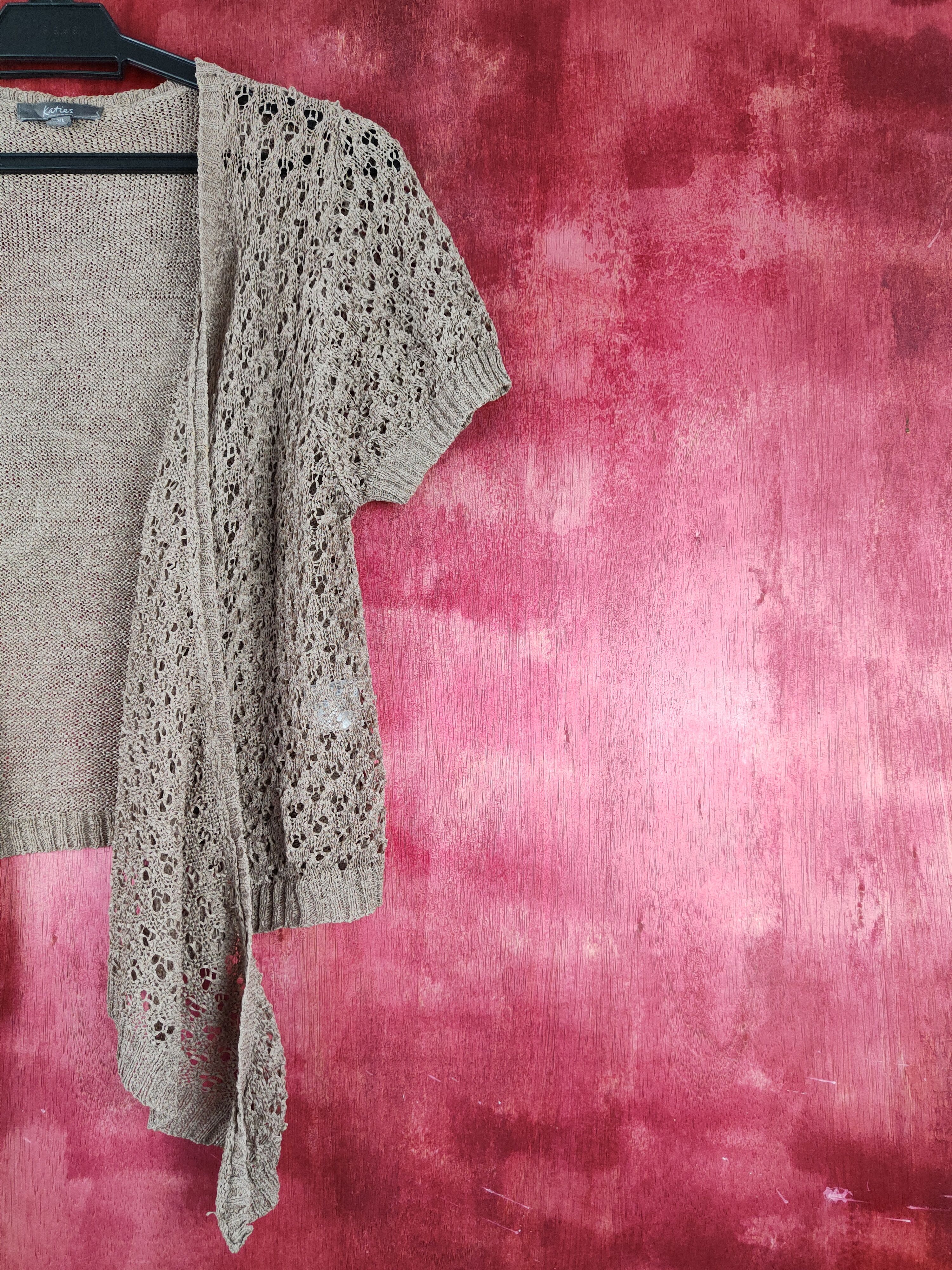 Japanese Brand Katies Brown Crochet Meshnet Knitwear Cardigan #S970 Size L / US 10 / IT 46 - 6 Thumbnail
