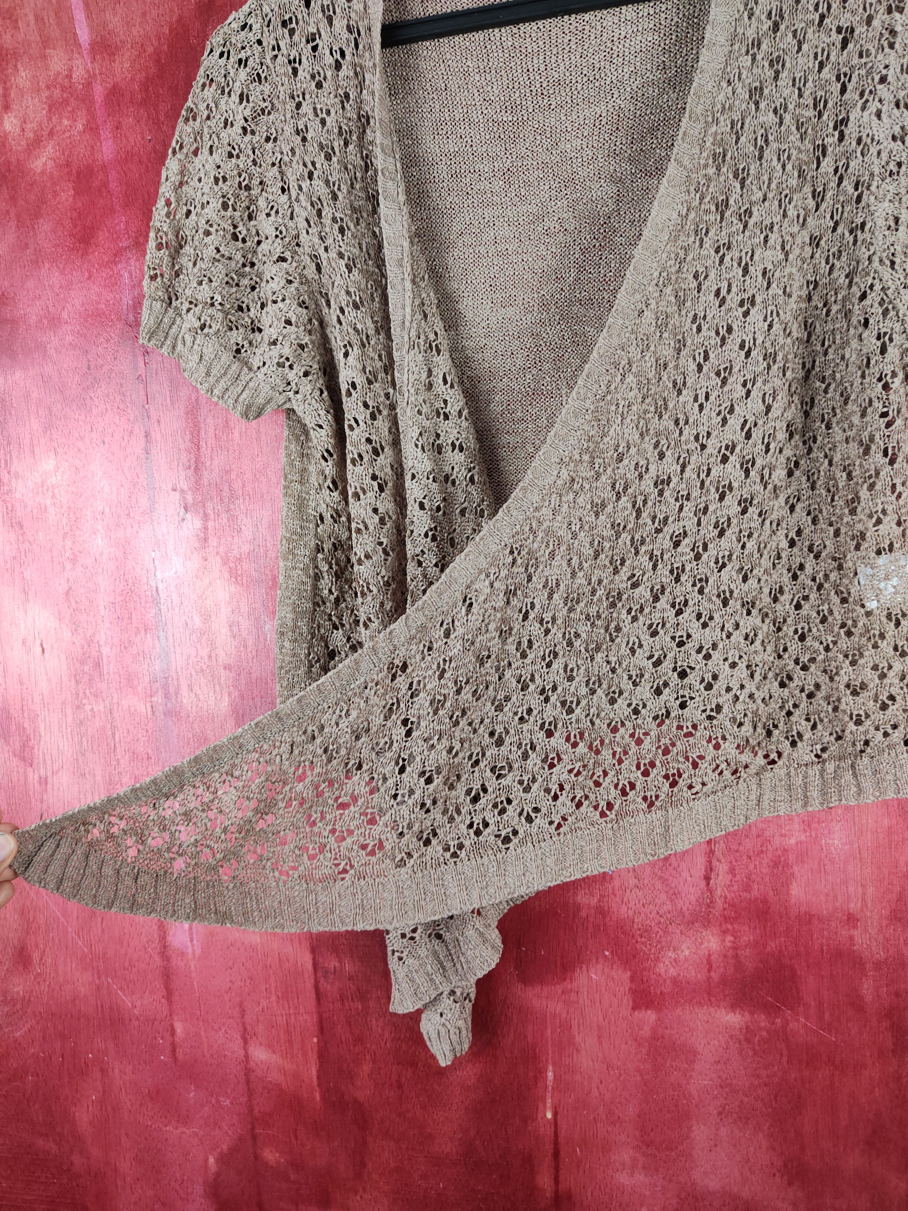 Japanese Brand Katies Brown Crochet Meshnet Knitwear Cardigan #S970 Size L / US 10 / IT 46 - 2 Thumbnail