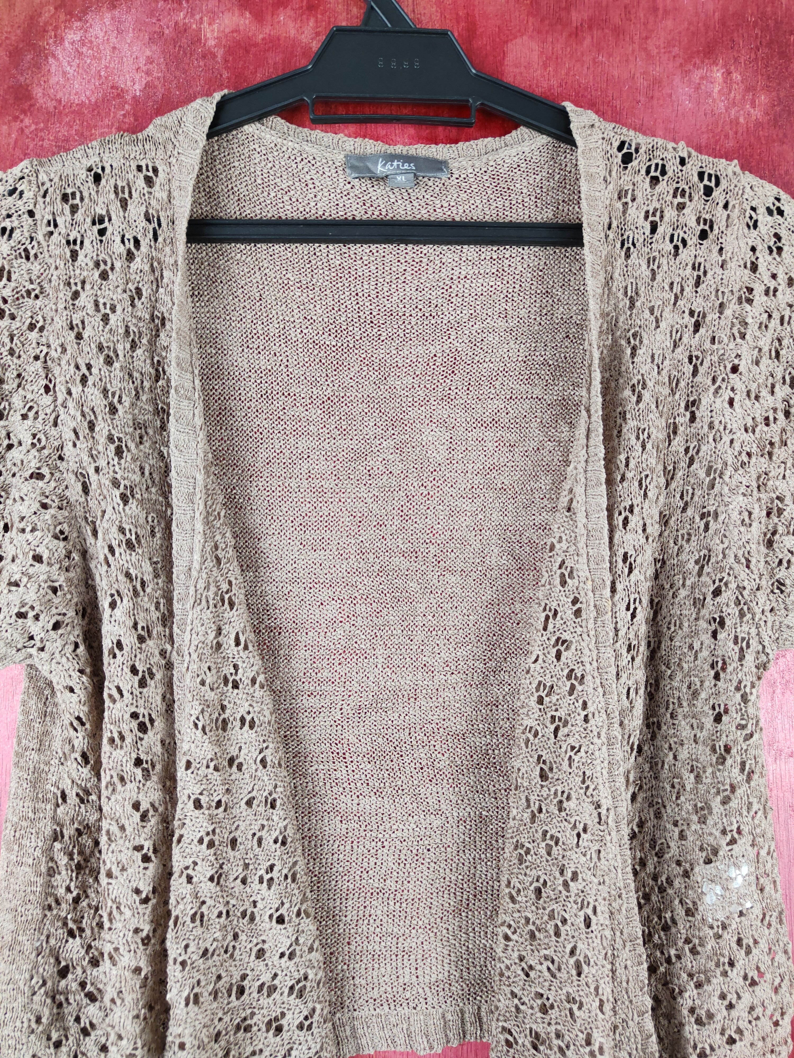 Japanese Brand Katies Brown Crochet Meshnet Knitwear Cardigan #S970 Size L / US 10 / IT 46 - 3 Thumbnail