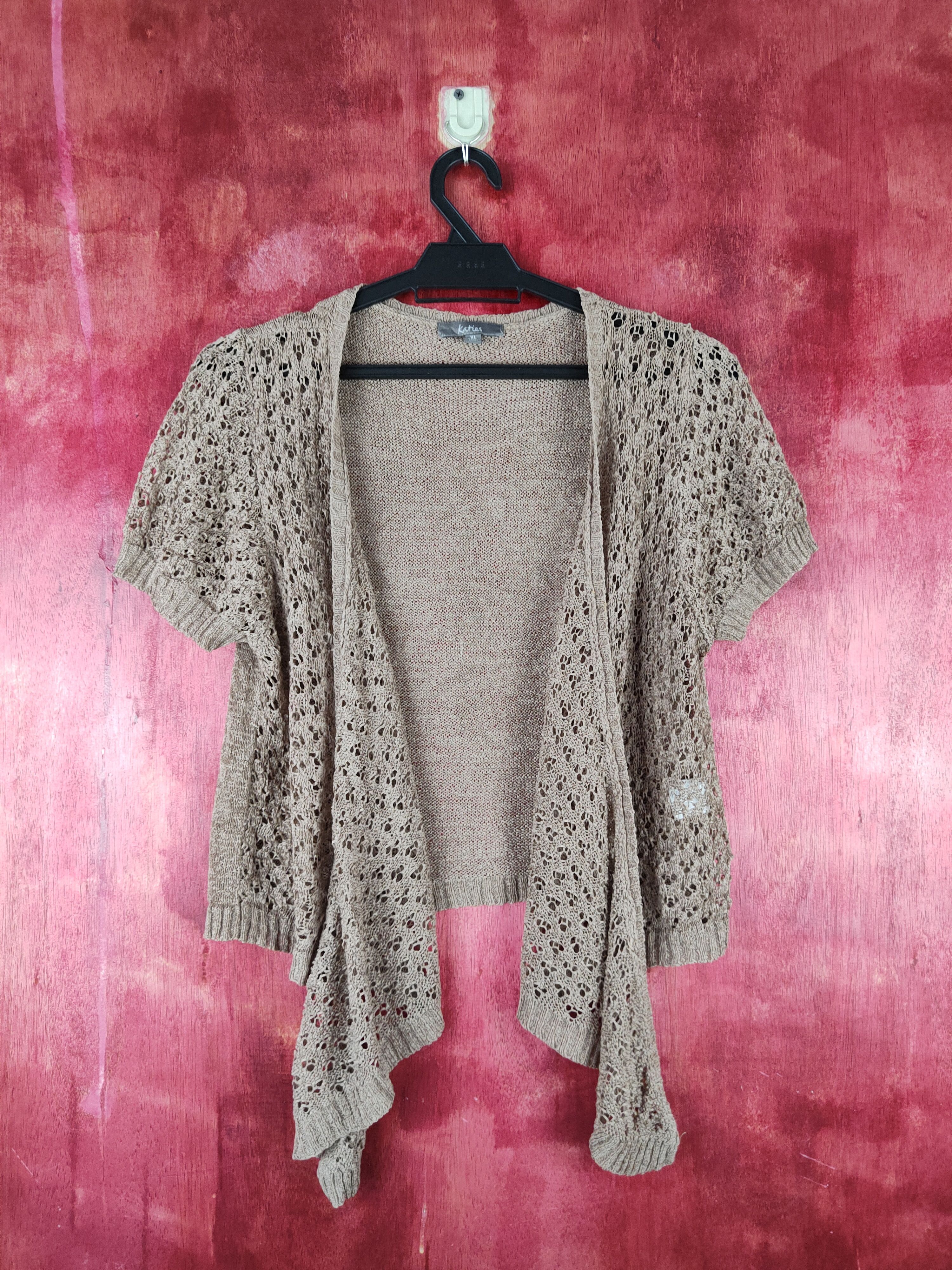 Japanese Brand Katies Brown Crochet Meshnet Knitwear Cardigan #S970 Size L / US 10 / IT 46 - 1 Thumbnail