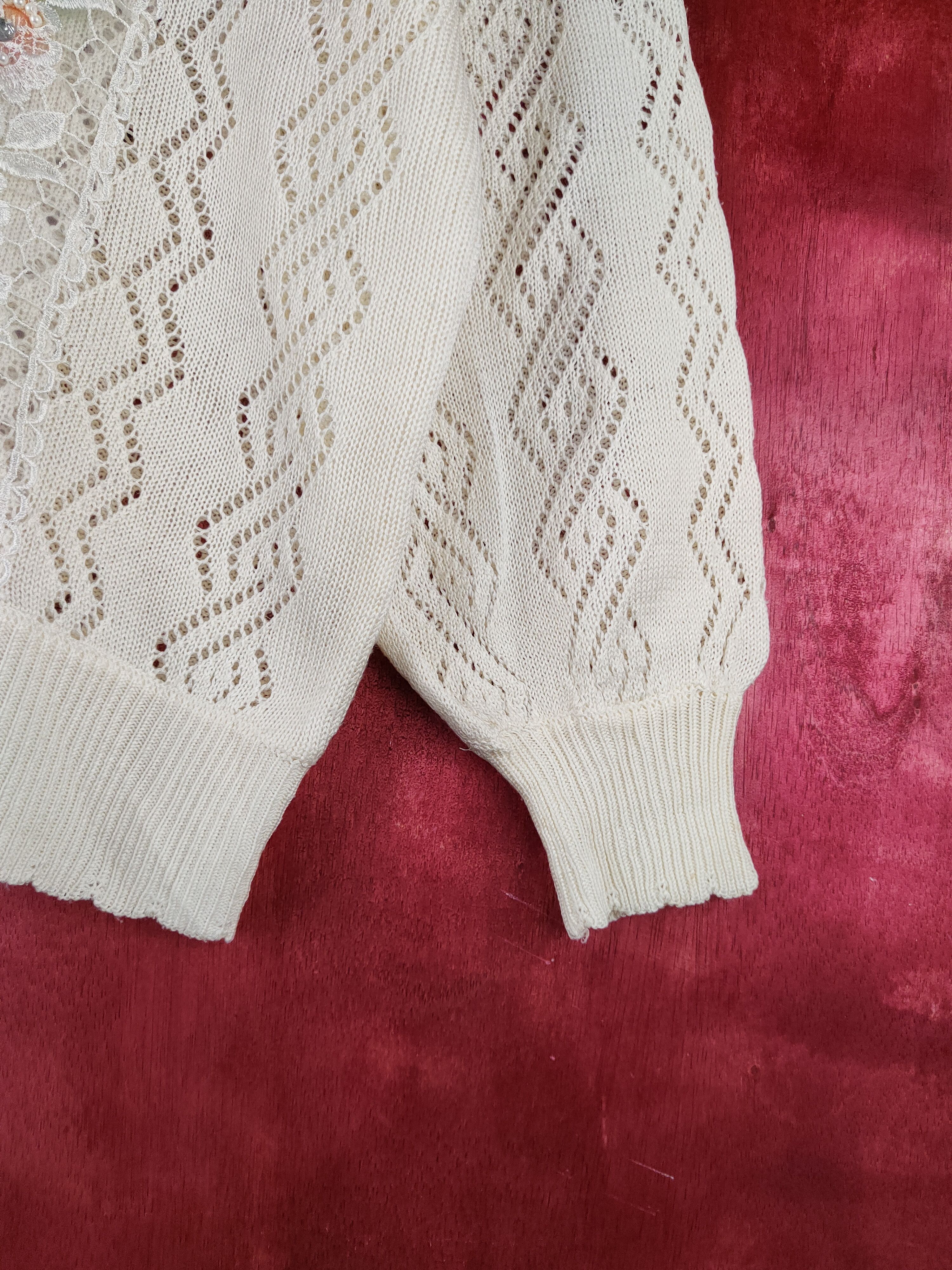 Japanese Brand Japanese Brand Cream Crochet Meshnet Knitwear Cardigan #S968 Size L / US 10 / IT 46 - 6 Thumbnail