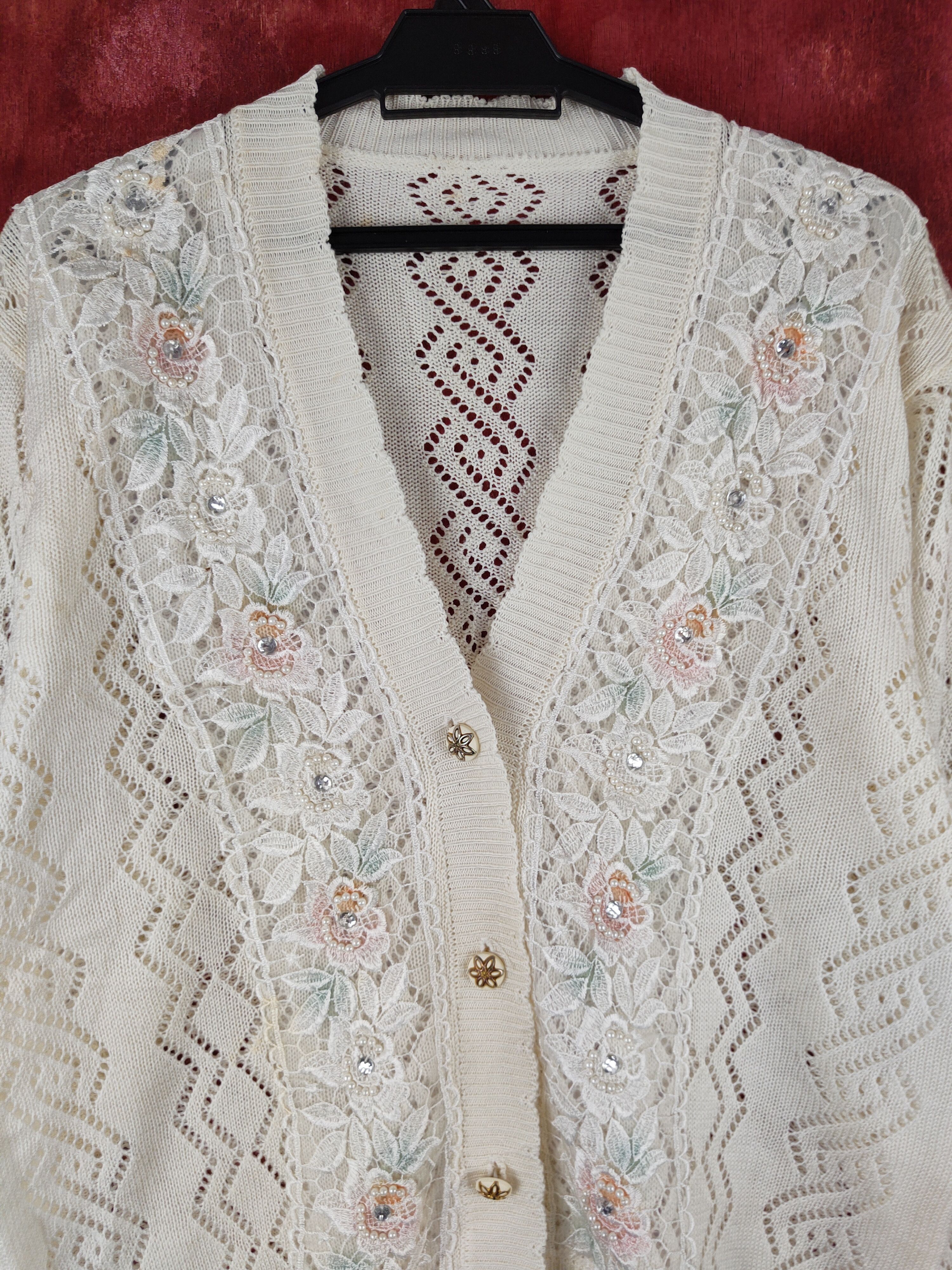 Japanese Brand Japanese Brand Cream Crochet Meshnet Knitwear Cardigan #S968 Size L / US 10 / IT 46 - 2 Thumbnail