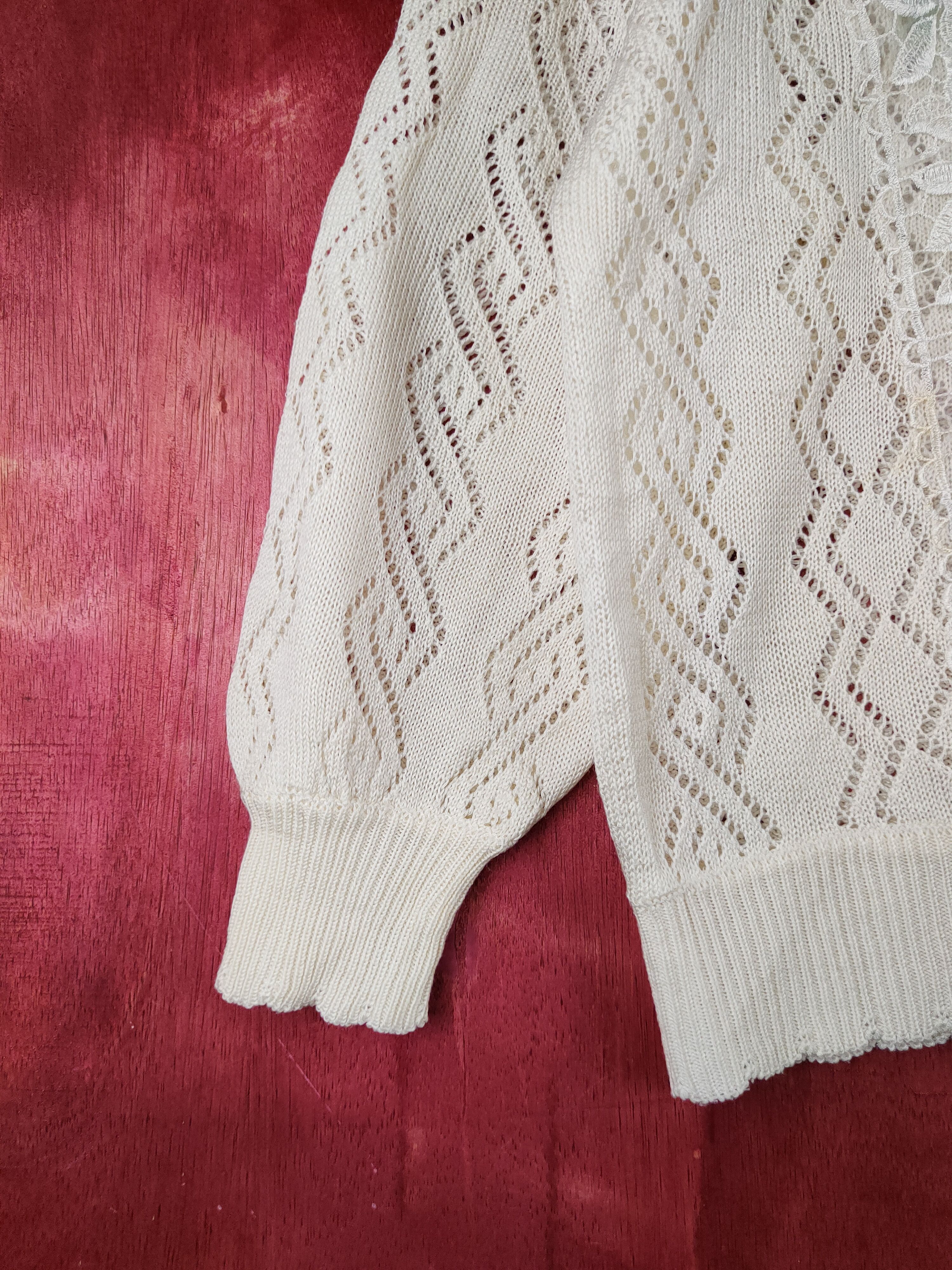 Japanese Brand Japanese Brand Cream Crochet Meshnet Knitwear Cardigan #S968 Size L / US 10 / IT 46 - 4 Thumbnail