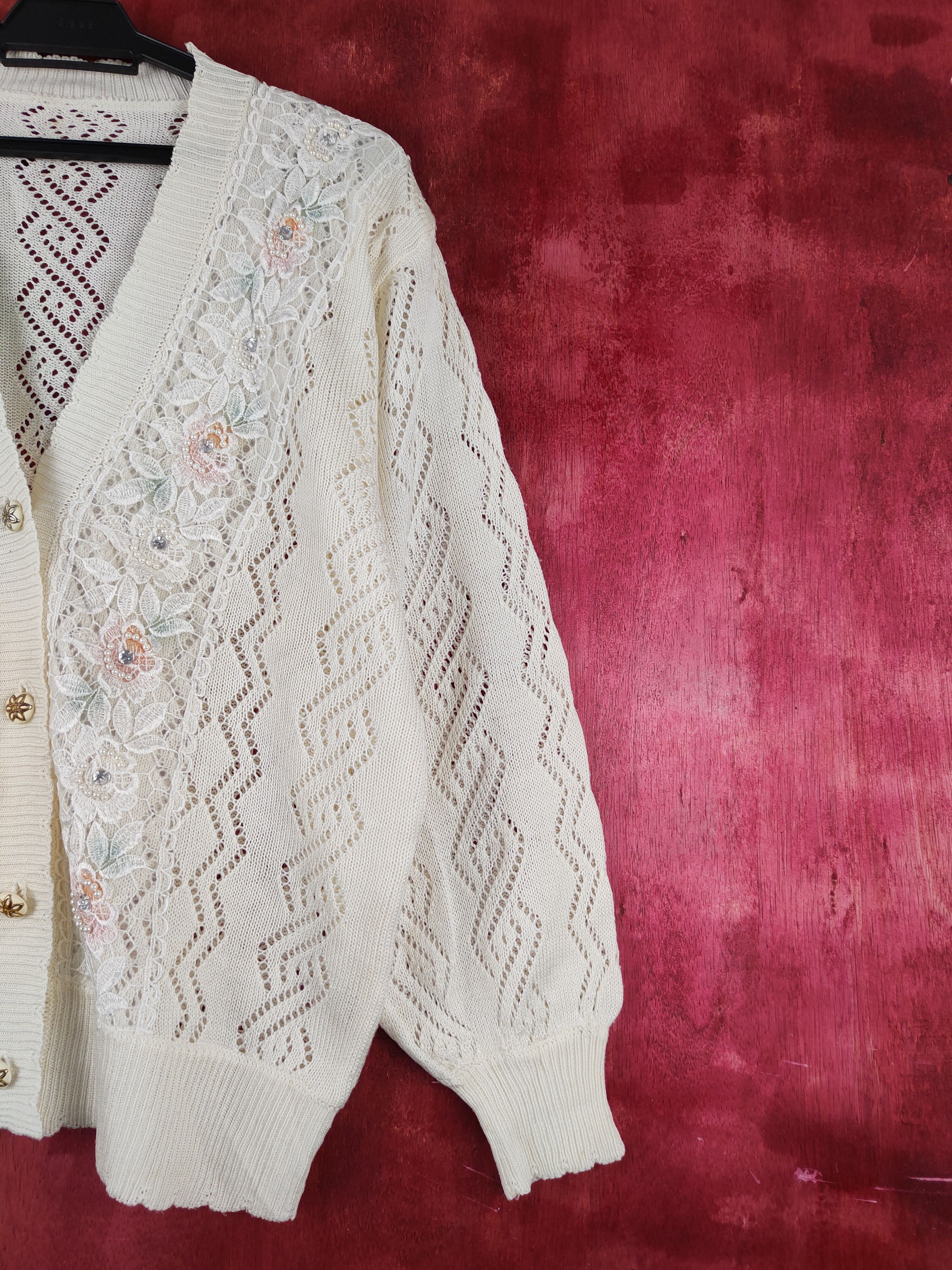 Japanese Brand Japanese Brand Cream Crochet Meshnet Knitwear Cardigan #S968 Size L / US 10 / IT 46 - 5 Thumbnail