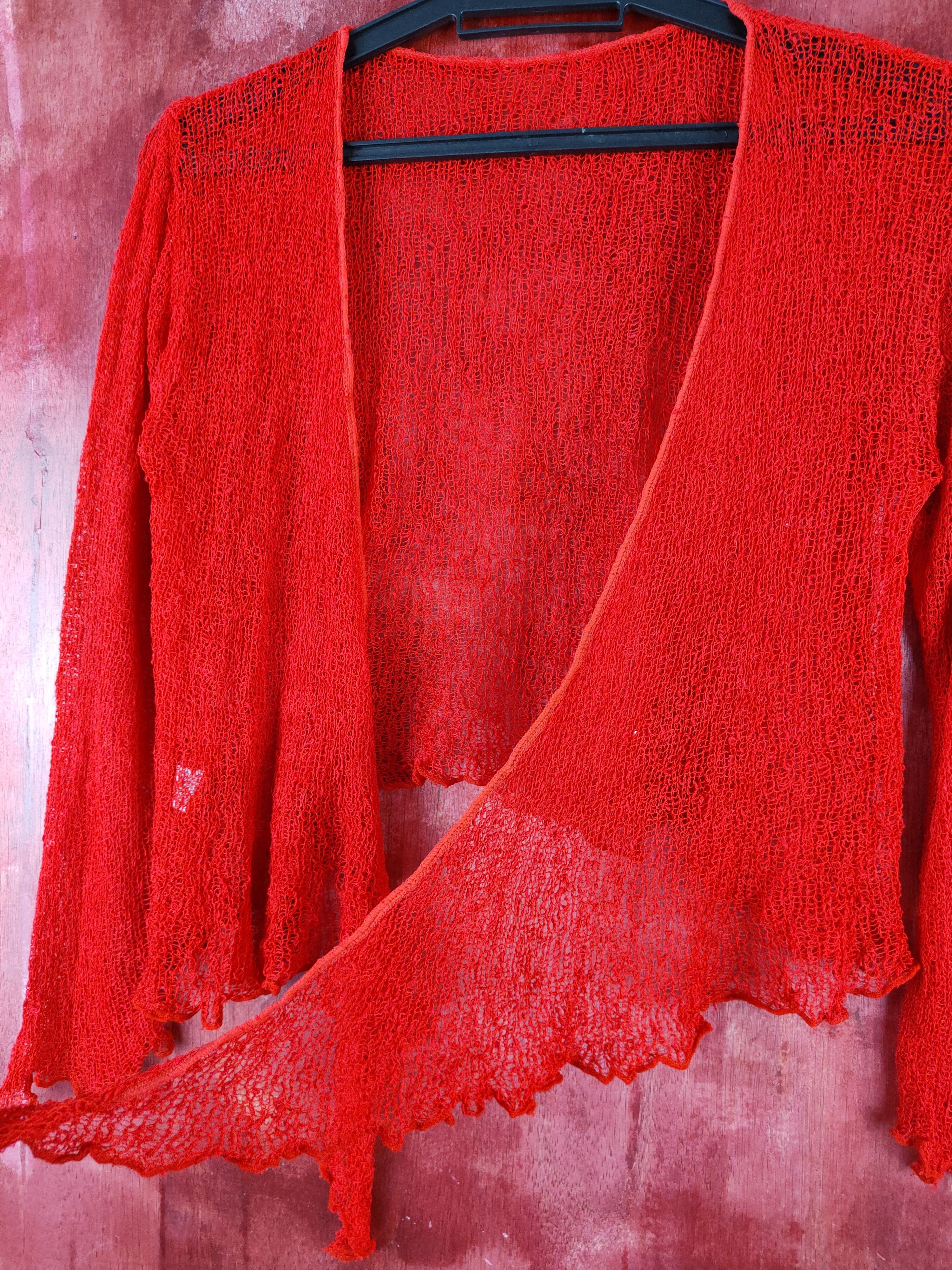 Japanese Brand Japanese Brand Red Crochet Meshnet Knitwear Cardigan #S967 Size M / US 6-8 / IT 42-44 - 2 Thumbnail