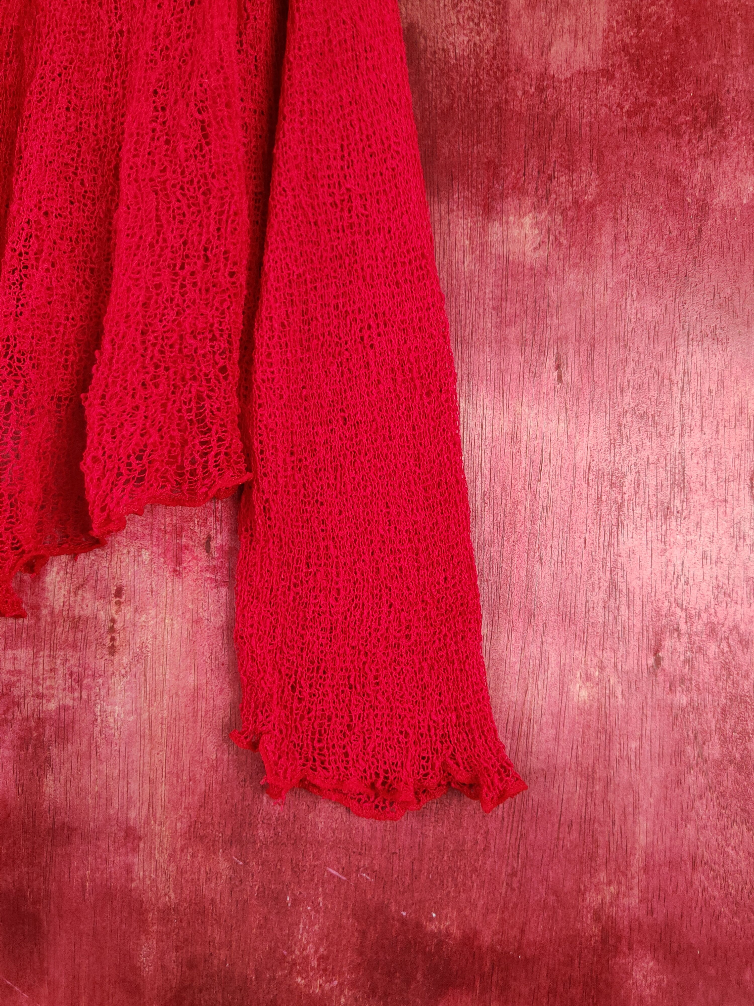 Japanese Brand Japanese Brand Red Crochet Meshnet Knitwear Cardigan #S967 Size M / US 6-8 / IT 42-44 - 7 Thumbnail