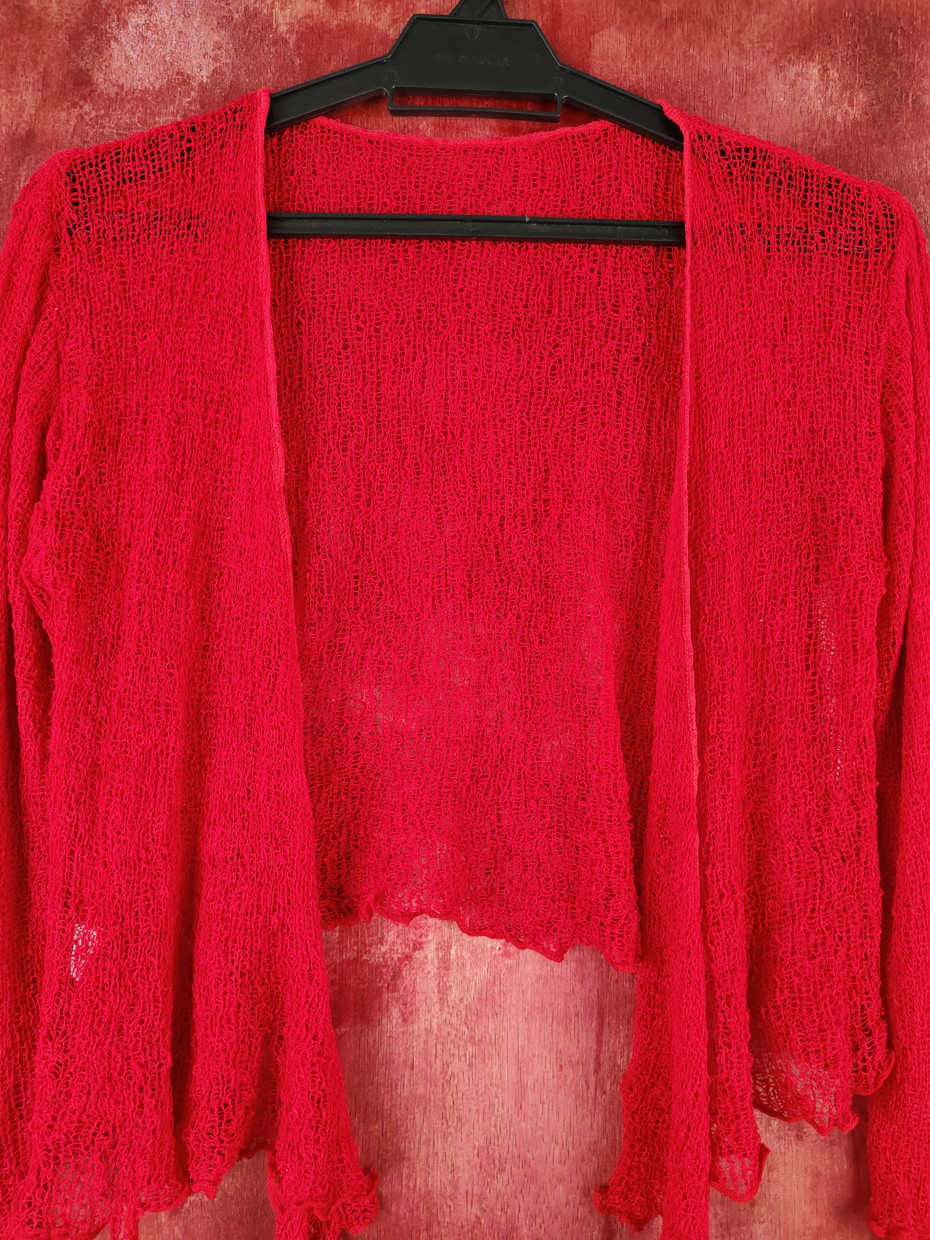 Japanese Brand Japanese Brand Red Crochet Meshnet Knitwear Cardigan #S967 Size M / US 6-8 / IT 42-44 - 3 Thumbnail