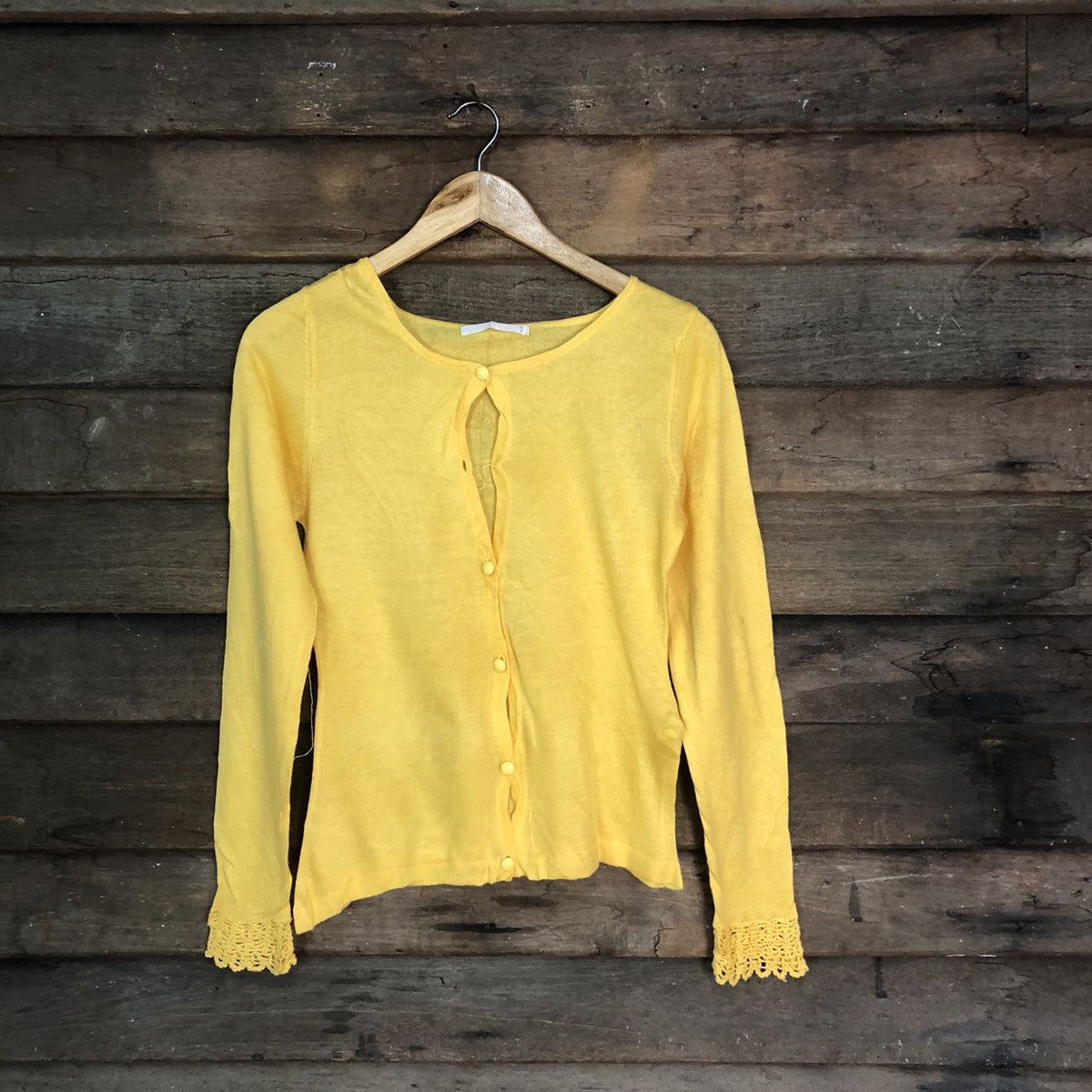 Japanese Brand ARW Yellow Patterned Cardigans thin knitwear japan #7255 Size S / US 4 / IT 40 - 1 Thumbnail