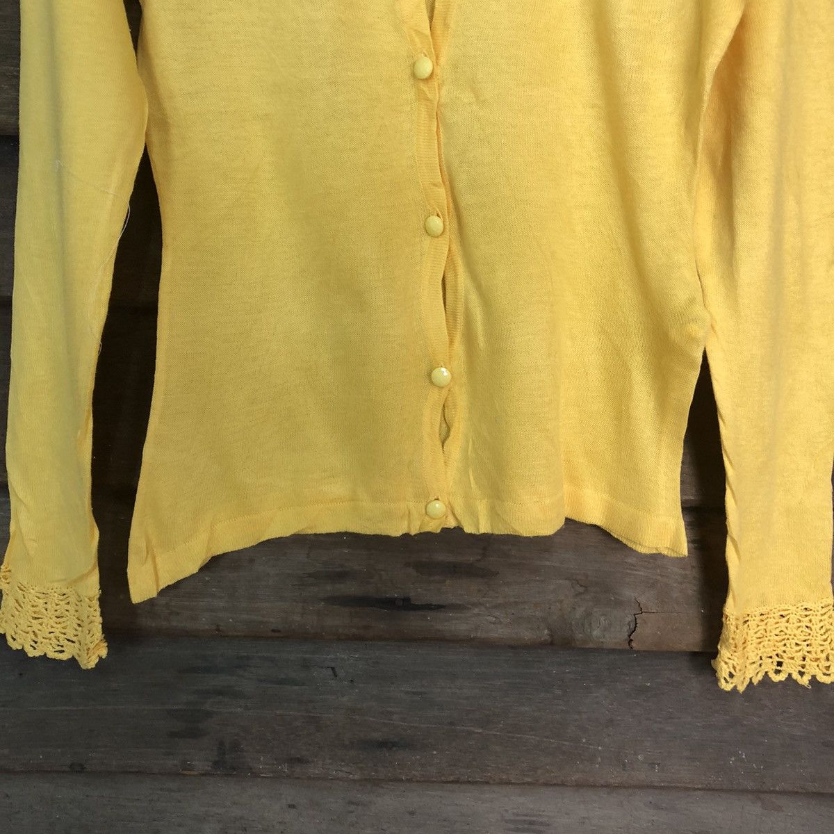 Japanese Brand ARW Yellow Patterned Cardigans thin knitwear japan #7255 Size S / US 4 / IT 40 - 6 Thumbnail