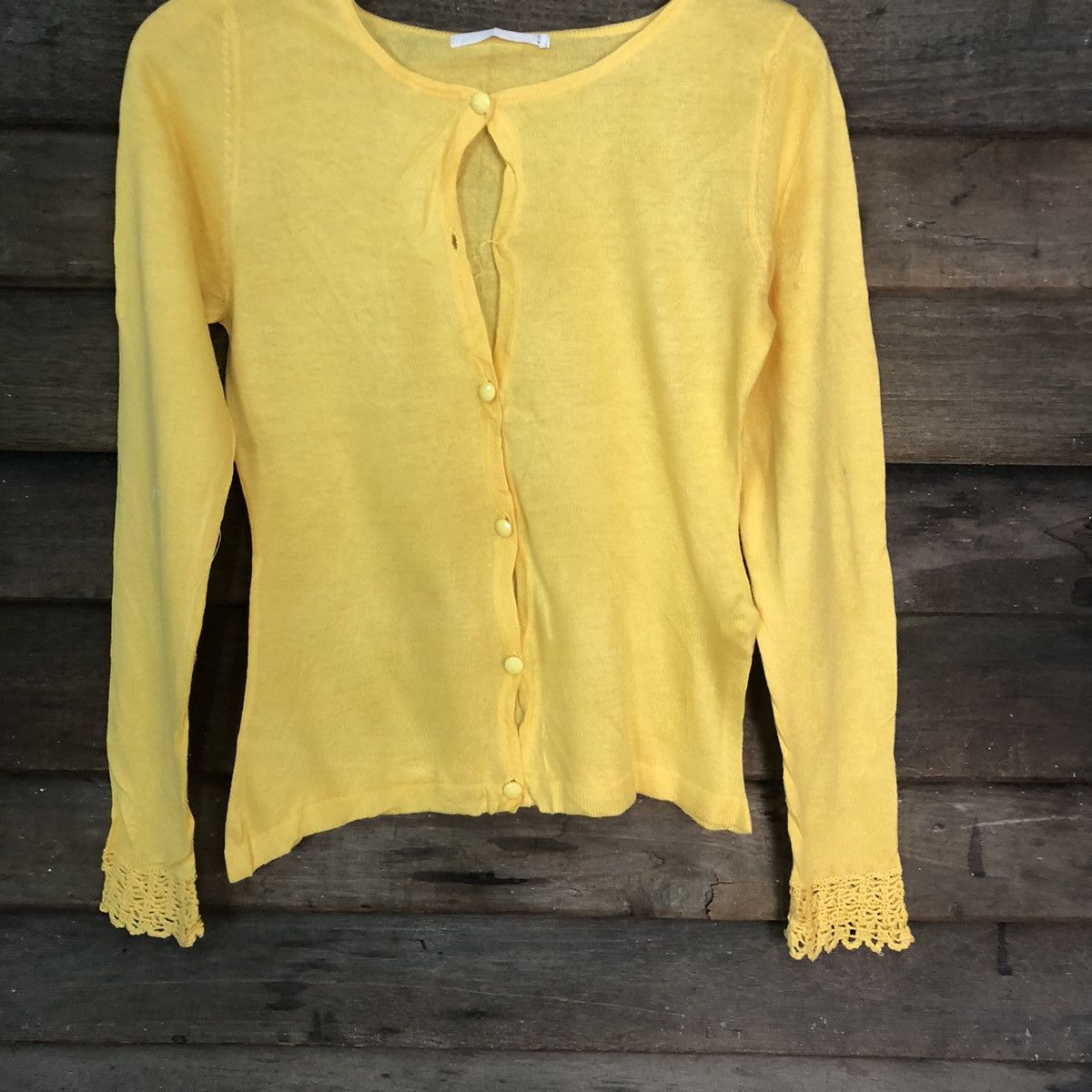 Japanese Brand ARW Yellow Patterned Cardigans thin knitwear japan #7255 Size S / US 4 / IT 40 - 3 Thumbnail