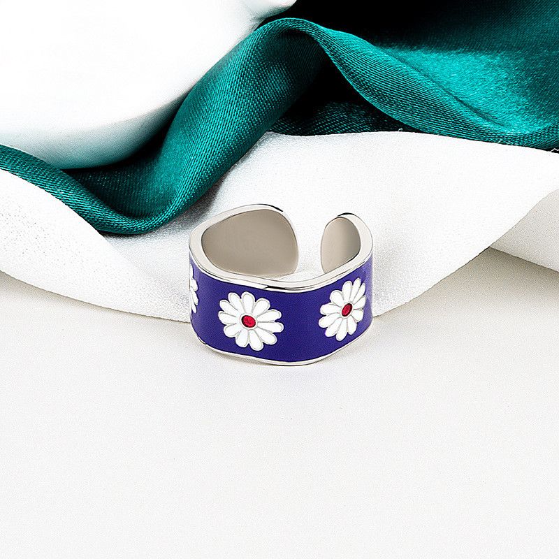 Handmade Vintage Elegant Blue Drip Glaze Flowers Ring Size ONE SIZE - 1 Thumbnail