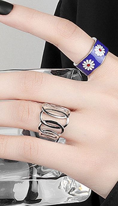 Handmade Vintage Elegant Blue Drip Glaze Flowers Ring Size ONE SIZE - 2 Thumbnail