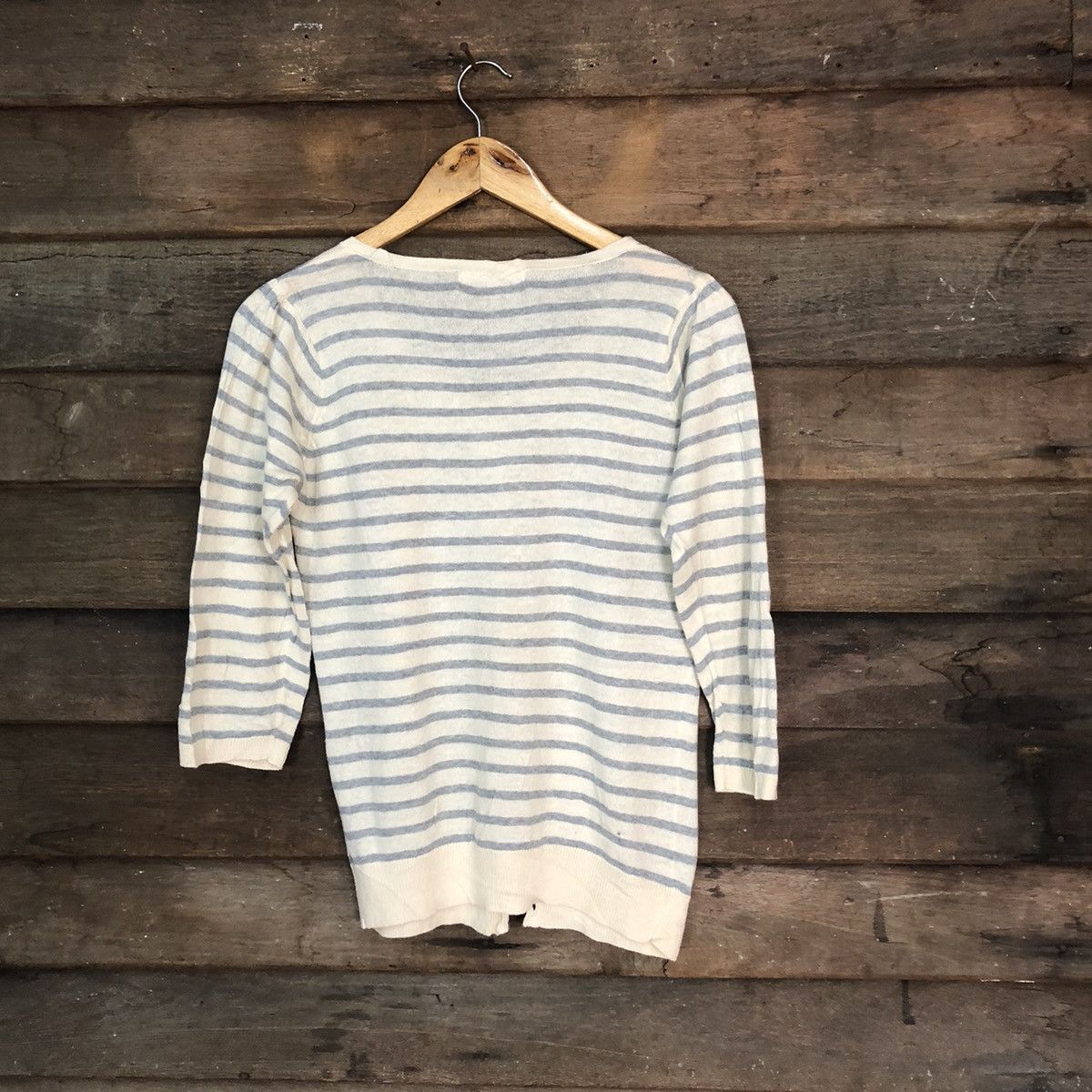 Japanese Brand Chocol Raffine Stripe White Cardigan thin #7253 Size S / US 4 / IT 40 - 10 Thumbnail