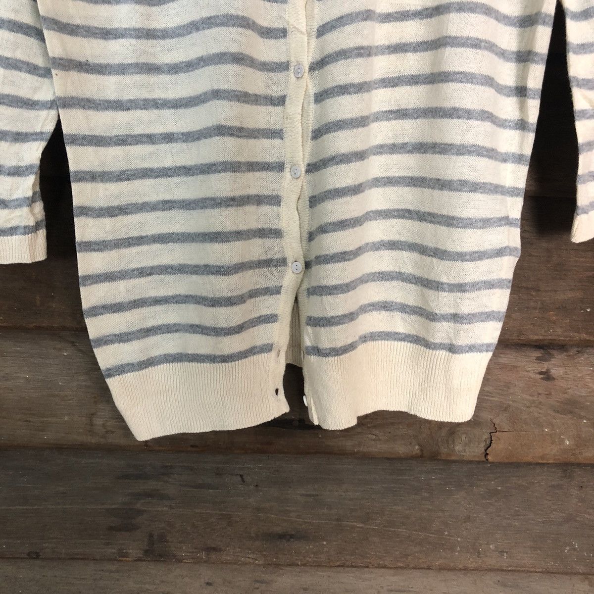 Japanese Brand Chocol Raffine Stripe White Cardigan thin #7253 Size S / US 4 / IT 40 - 6 Thumbnail
