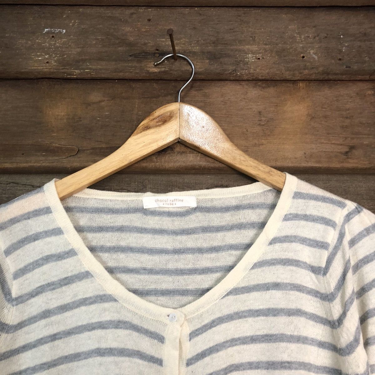 Japanese Brand Chocol Raffine Stripe White Cardigan thin #7253 Size S / US 4 / IT 40 - 4 Thumbnail