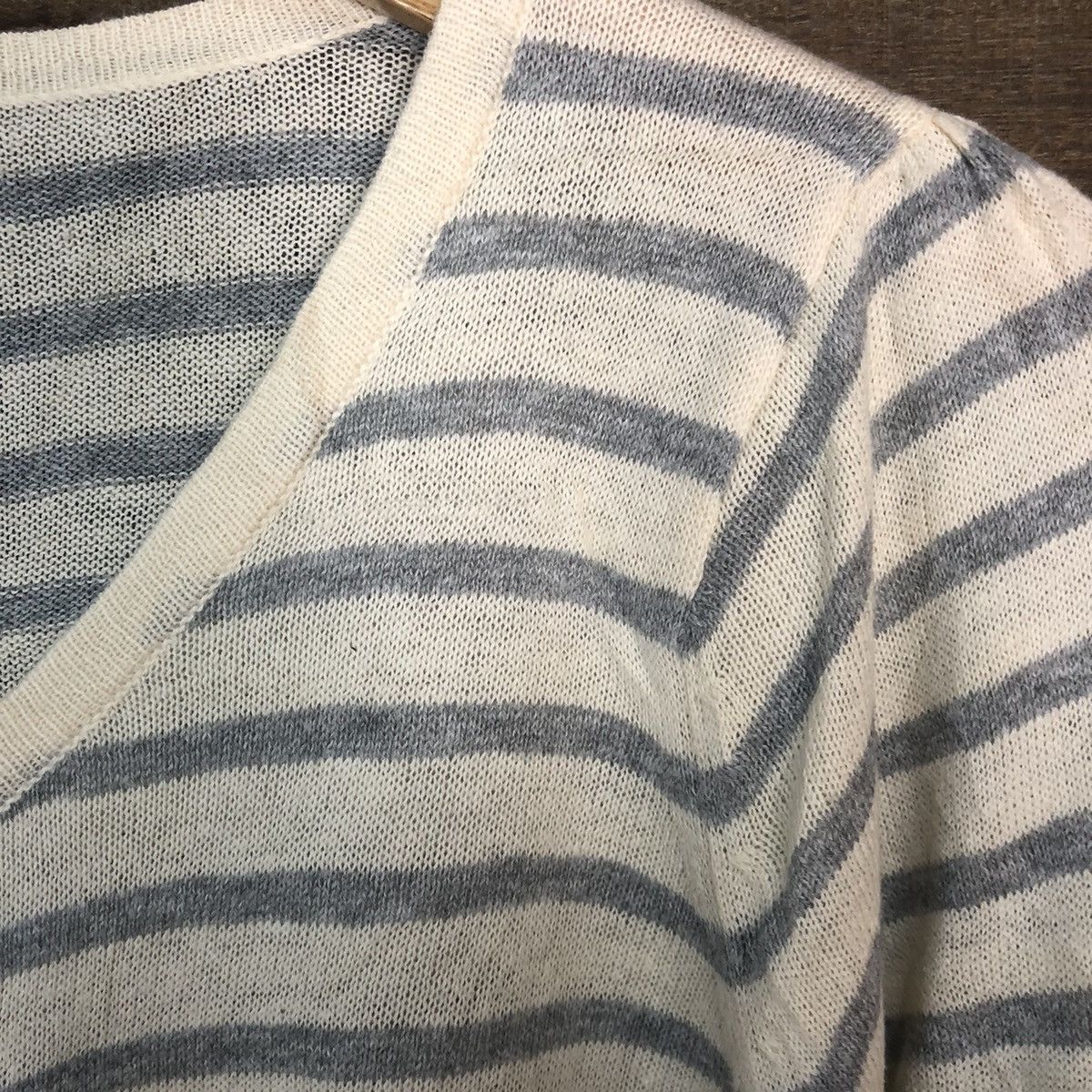 Japanese Brand Chocol Raffine Stripe White Cardigan thin #7253 Size S / US 4 / IT 40 - 7 Thumbnail