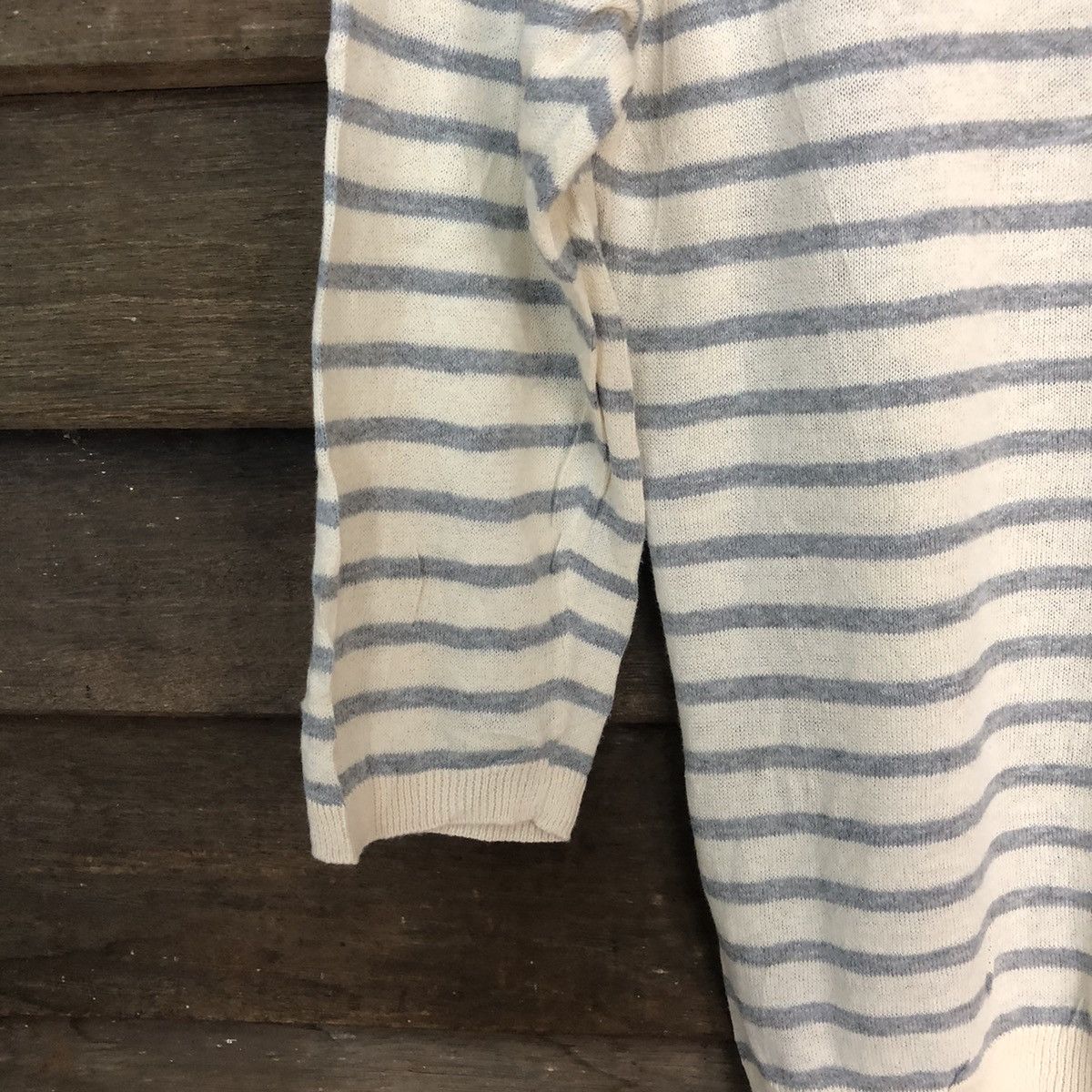 Japanese Brand Chocol Raffine Stripe White Cardigan thin #7253 Size S / US 4 / IT 40 - 11 Thumbnail