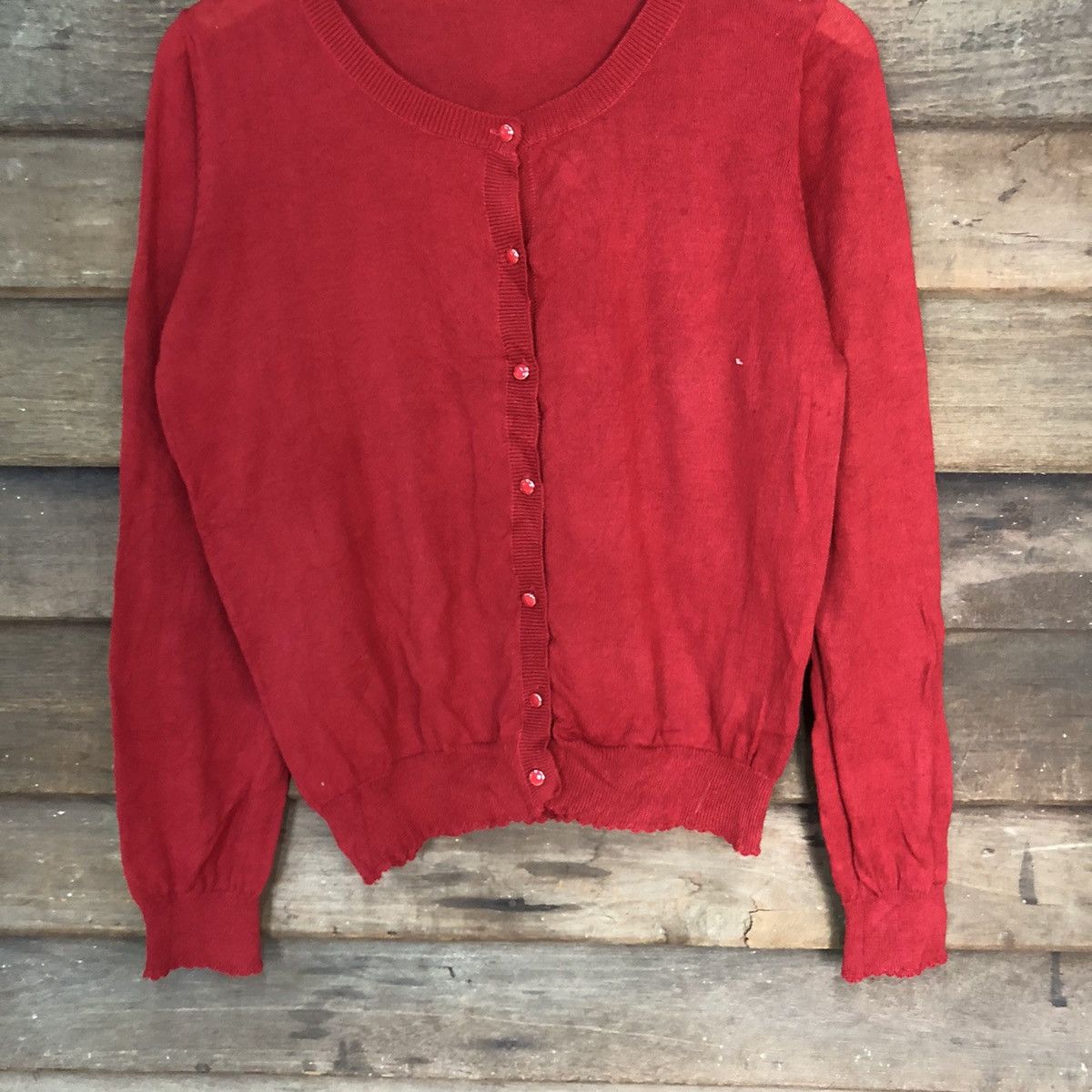 Japanese Brand Olive Des Olive Red Patterned Cardigans thin japan #7239 Size M / US 6-8 / IT 42-44 - 3 Thumbnail