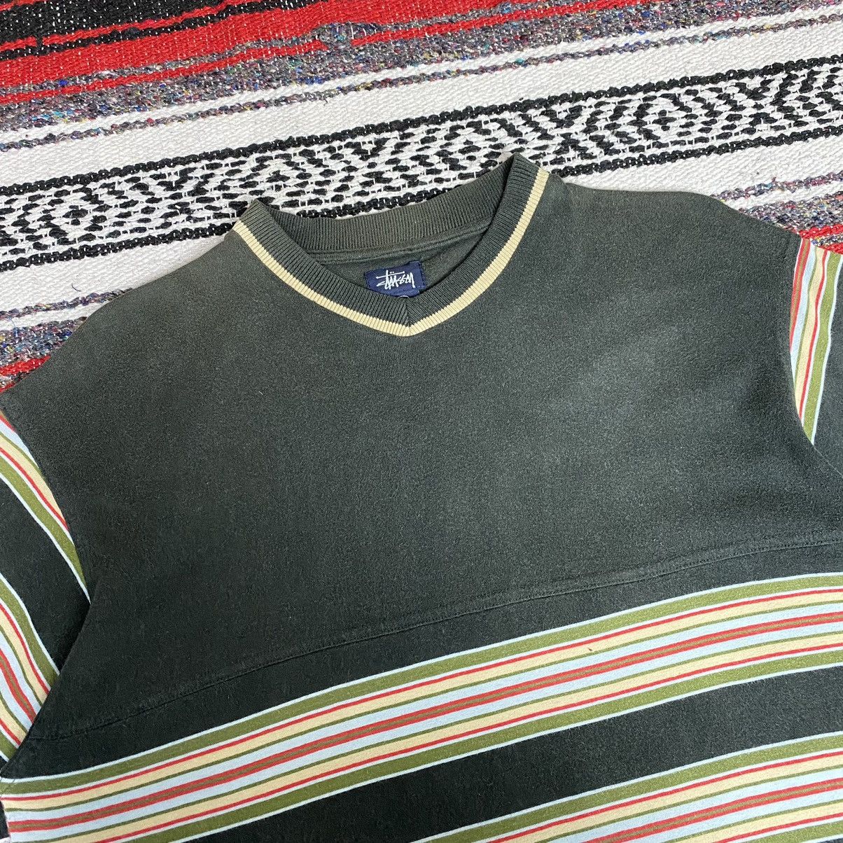 Stussy 💥Distressed💥Vintage Stussy Stripe Vneck Shirt Stussy Skate Size US S / EU 44-46 / 1 - 12 Thumbnail