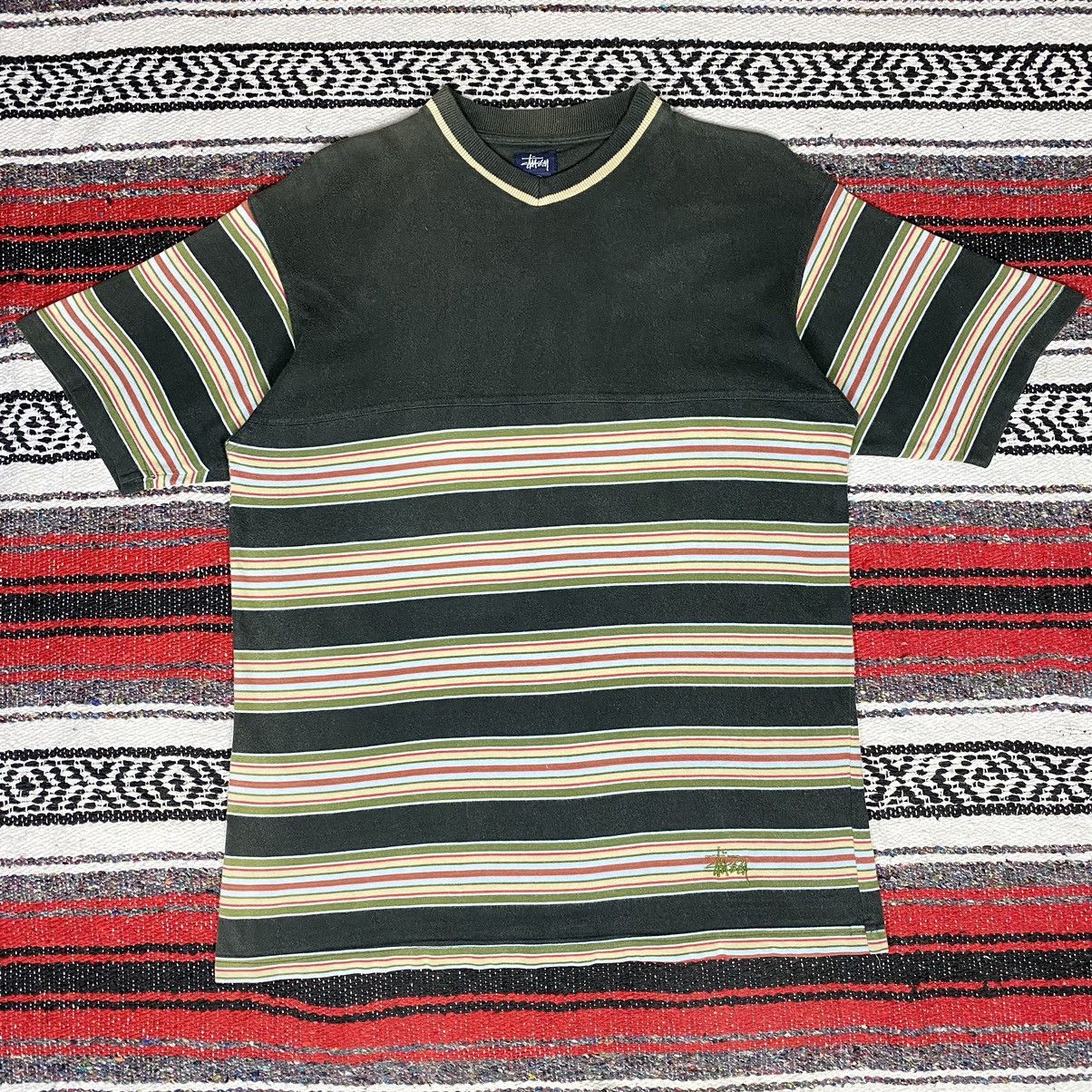 Stussy 💥Distressed💥Vintage Stussy Stripe Vneck Shirt Stussy Skate Size US S / EU 44-46 / 1 - 1 Thumbnail