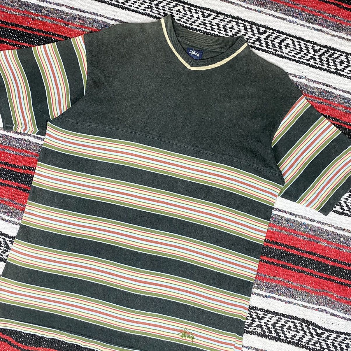 Stussy 💥Distressed💥Vintage Stussy Stripe Vneck Shirt Stussy Skate Size US S / EU 44-46 / 1 - 3 Thumbnail