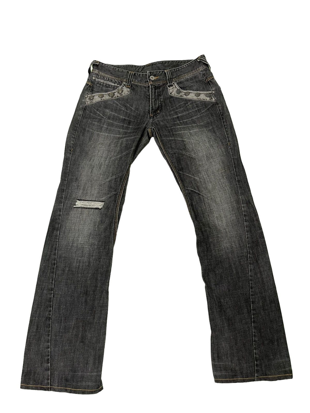 Japanese Brand Flare Jeans Hideaways Nicole Distress Denim Boot Cut 4🟦 Size US 33 - 2 Thumbnail