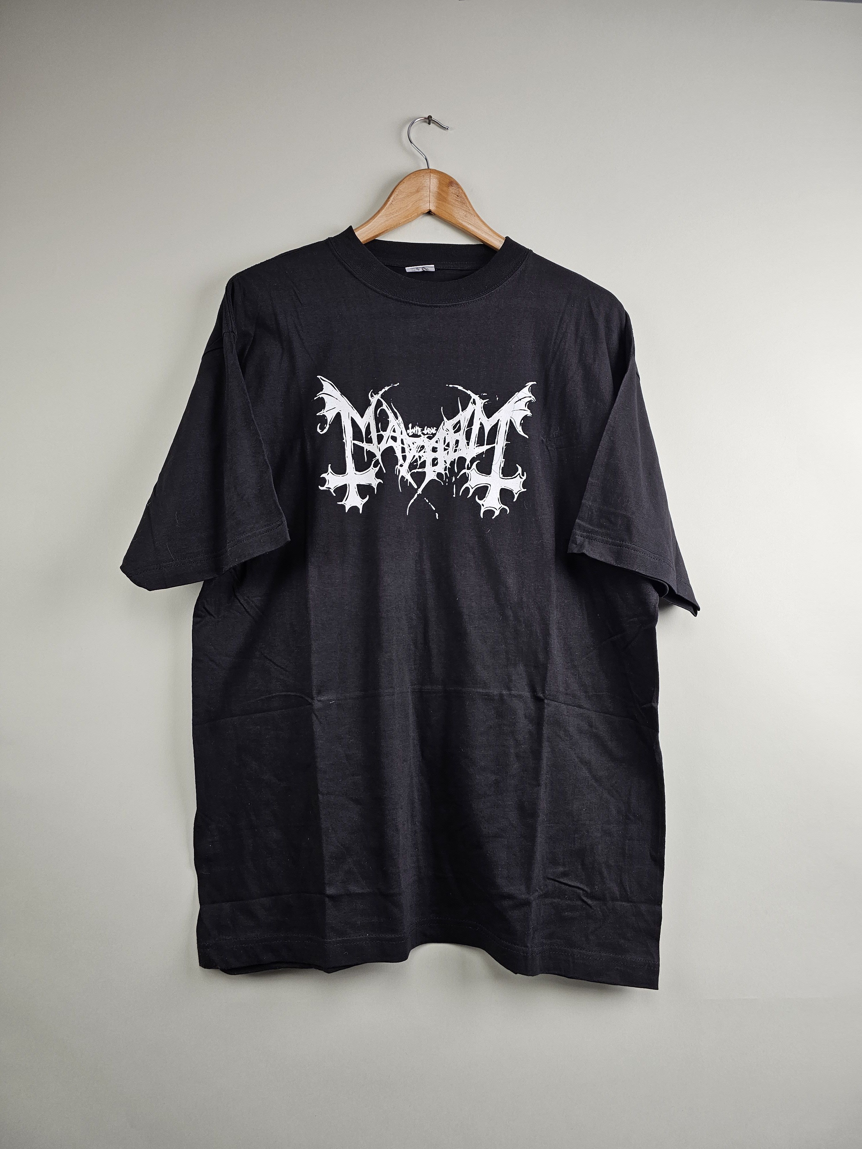 image of Band Tees x Rock Tees 90's Mayhem Logo Vintage Black Metal T Shirt Xl, Men's