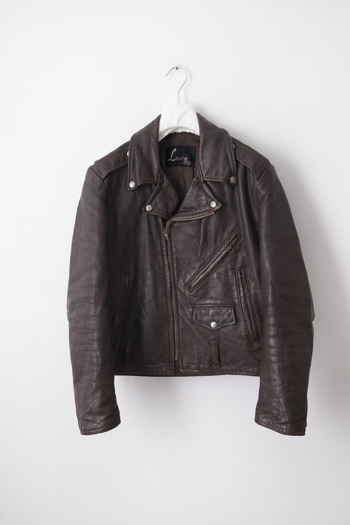 Image of Vintage 1970's Lesco Leather Perfecto Jacket in Brown, Men's (Size Small)