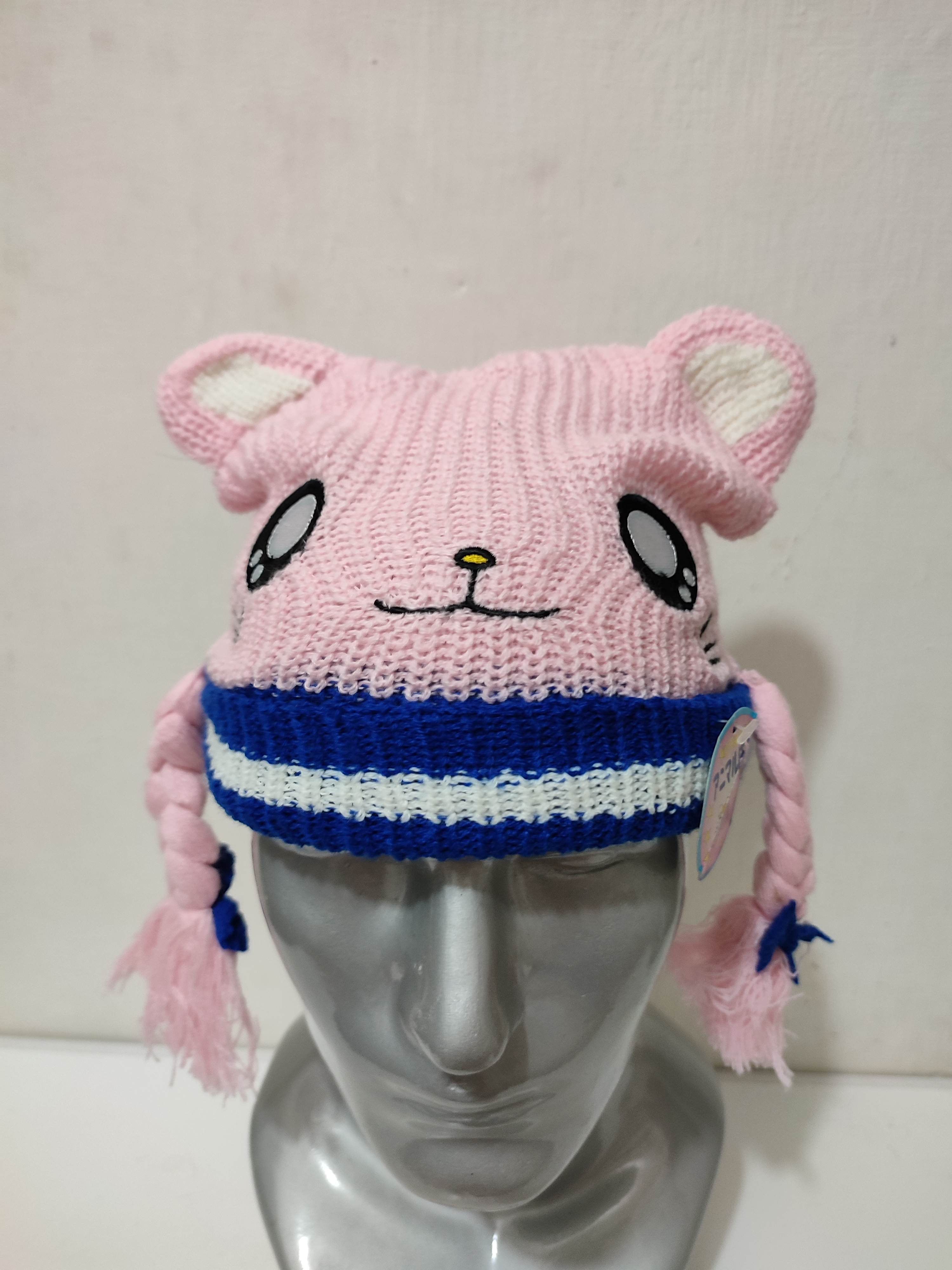 image of Cartoon Beanie Bunny Ear Design Hats in Pink, Men's
