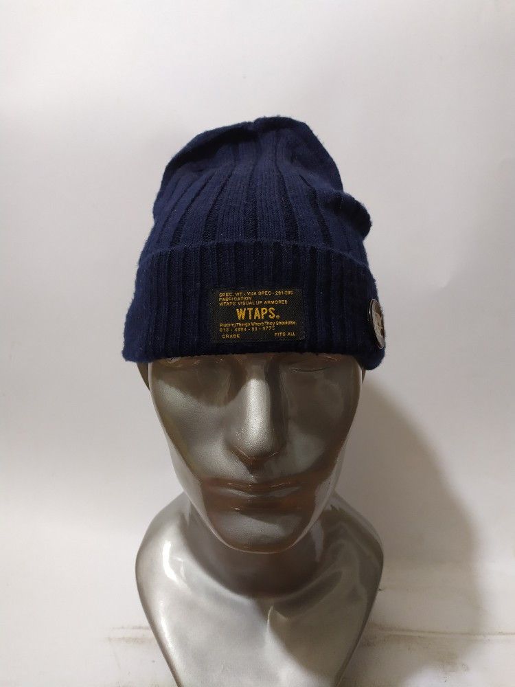 image of Wtaps Beanie Logo Design in Navy, Men's