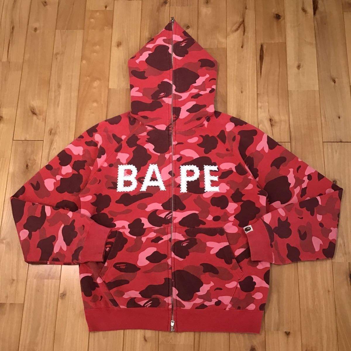 Bape Nigo Swarovski Swarovski BAPE logo full zip hoodie red camo Grailed