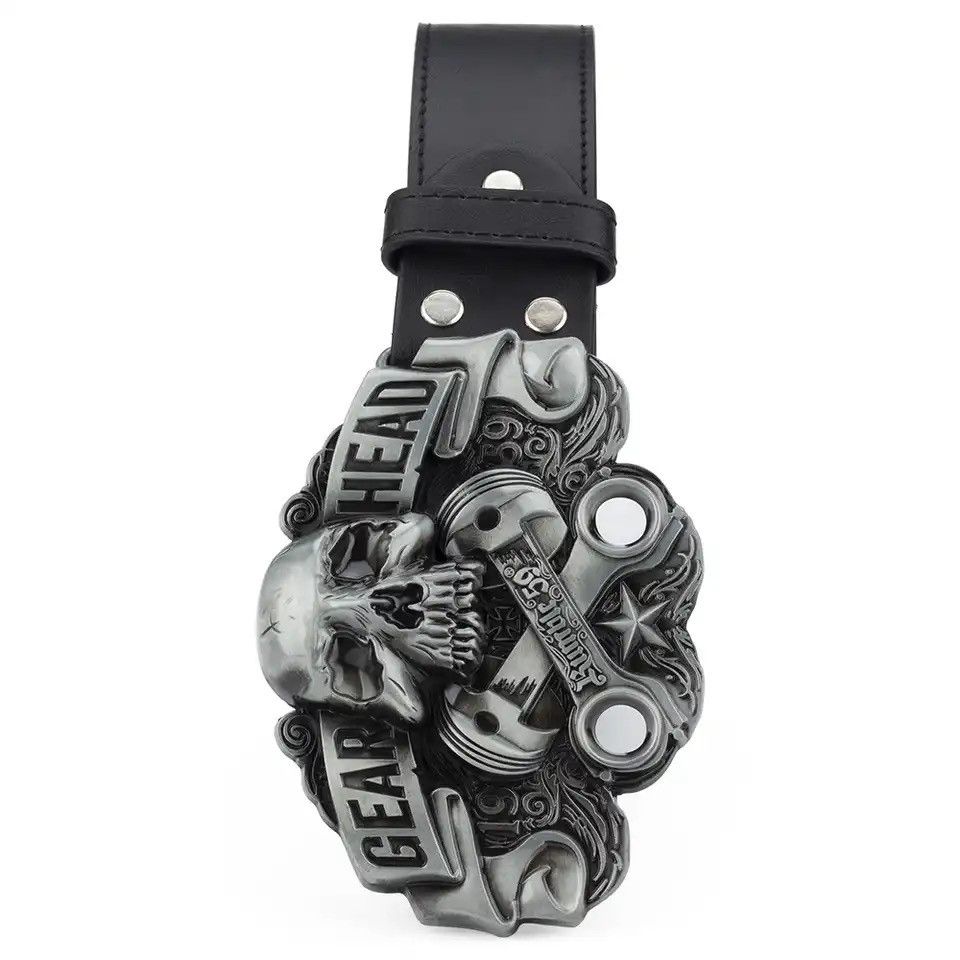 Leather GEAR HEAD Skull Buckle Belt Size ONE SIZE - 4 Thumbnail