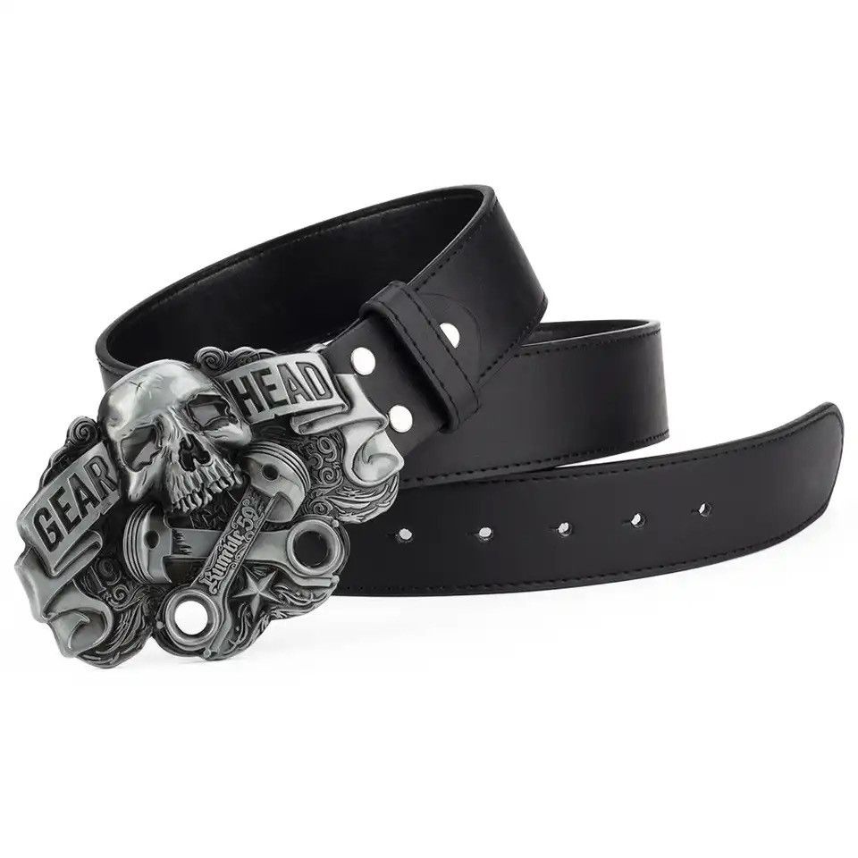 Leather GEAR HEAD Skull Buckle Belt Size ONE SIZE - 5 Thumbnail