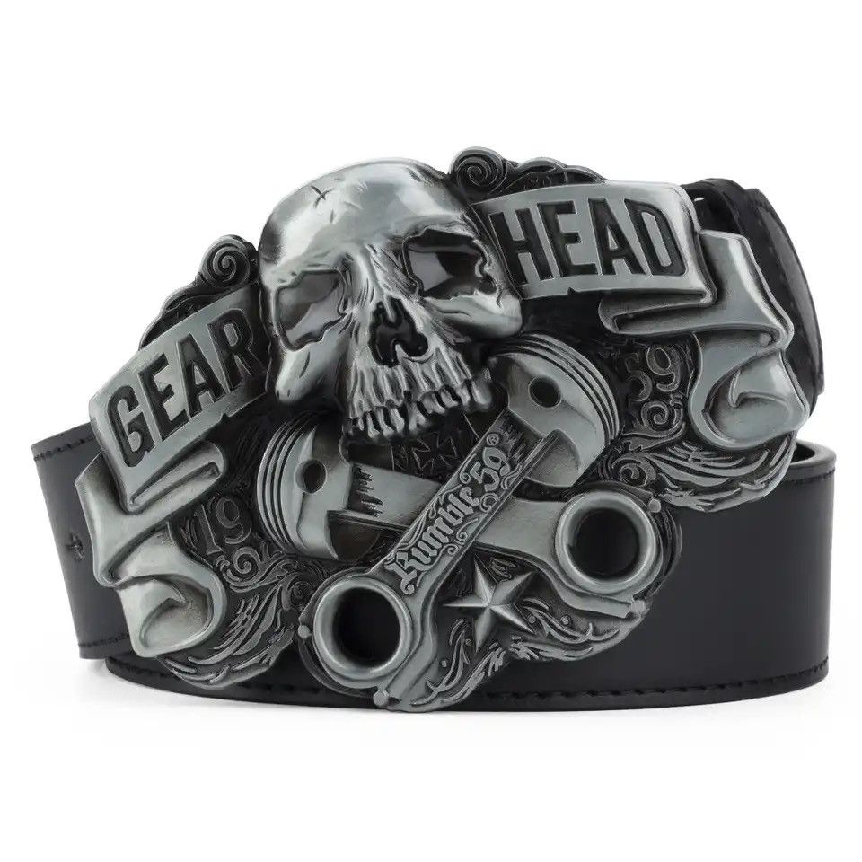 Leather GEAR HEAD Skull Buckle Belt Size ONE SIZE - 1 Thumbnail