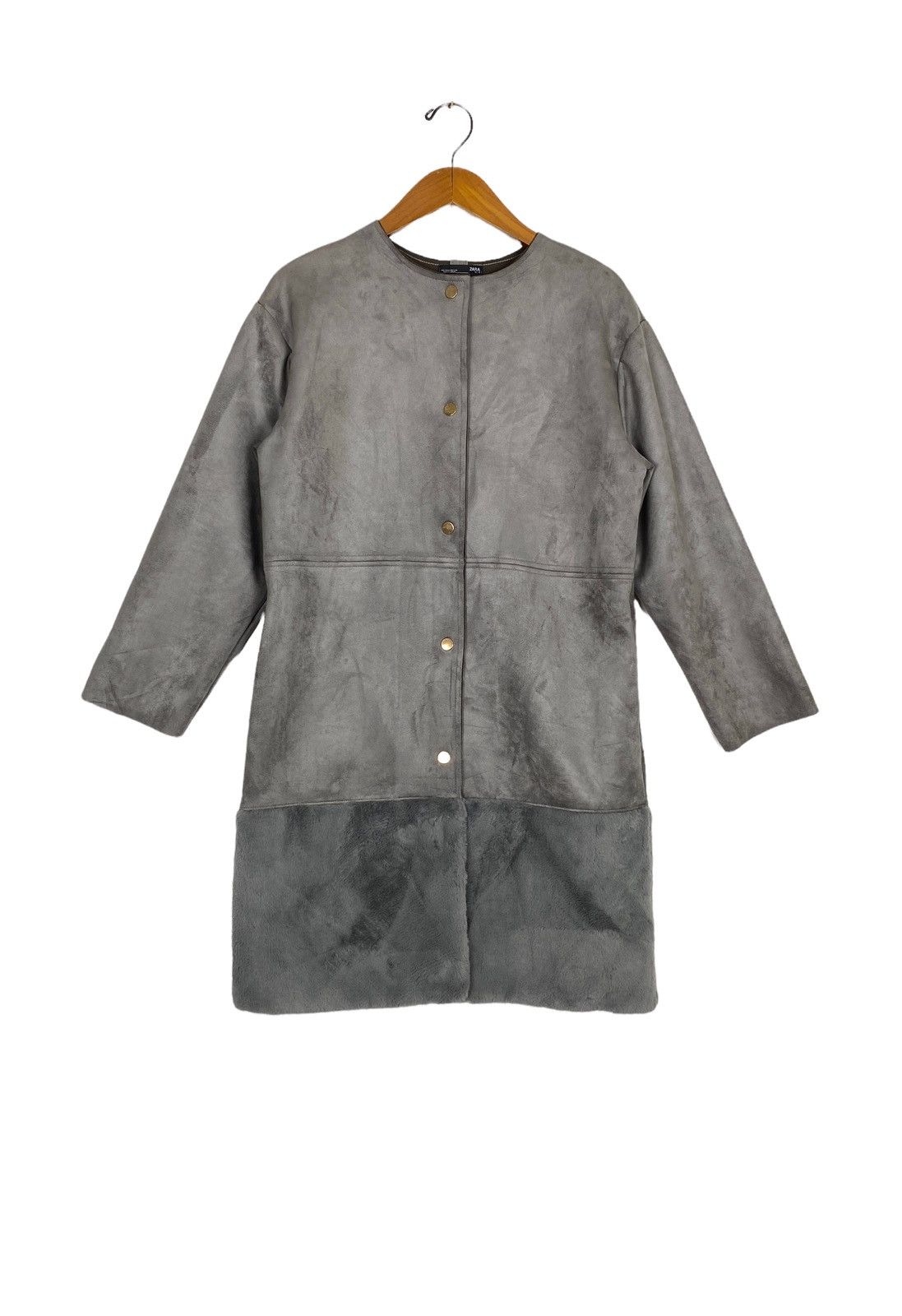 Zara Rare‼️ ZARA Long Grey Faux Suede Faux Fur Button Long Jacket Size US M / EU 48-50 / 2 - 1 Thumbnail