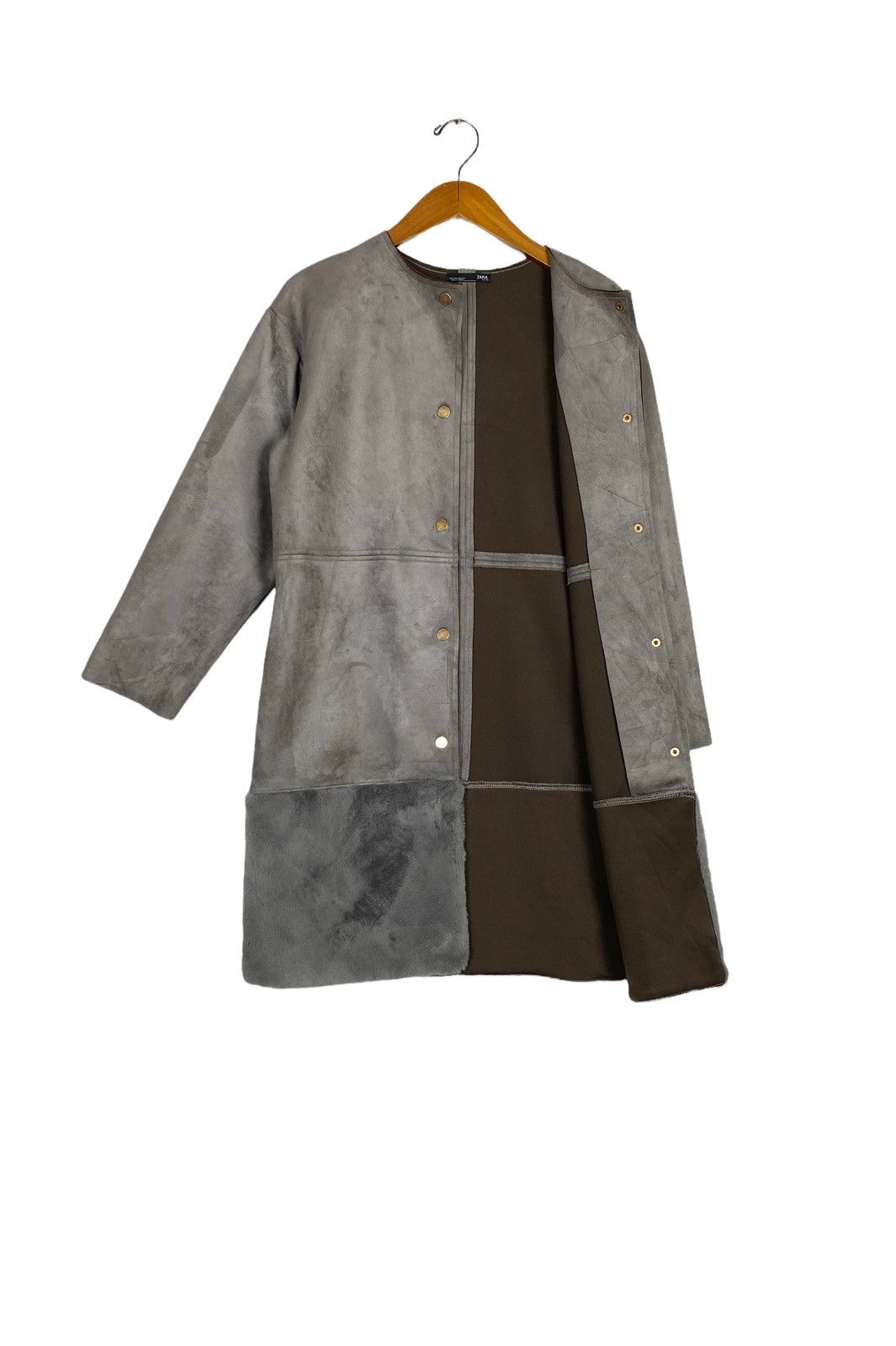 Zara Rare‼️ ZARA Long Grey Faux Suede Faux Fur Button Long Jacket Size US M / EU 48-50 / 2 - 2 Thumbnail