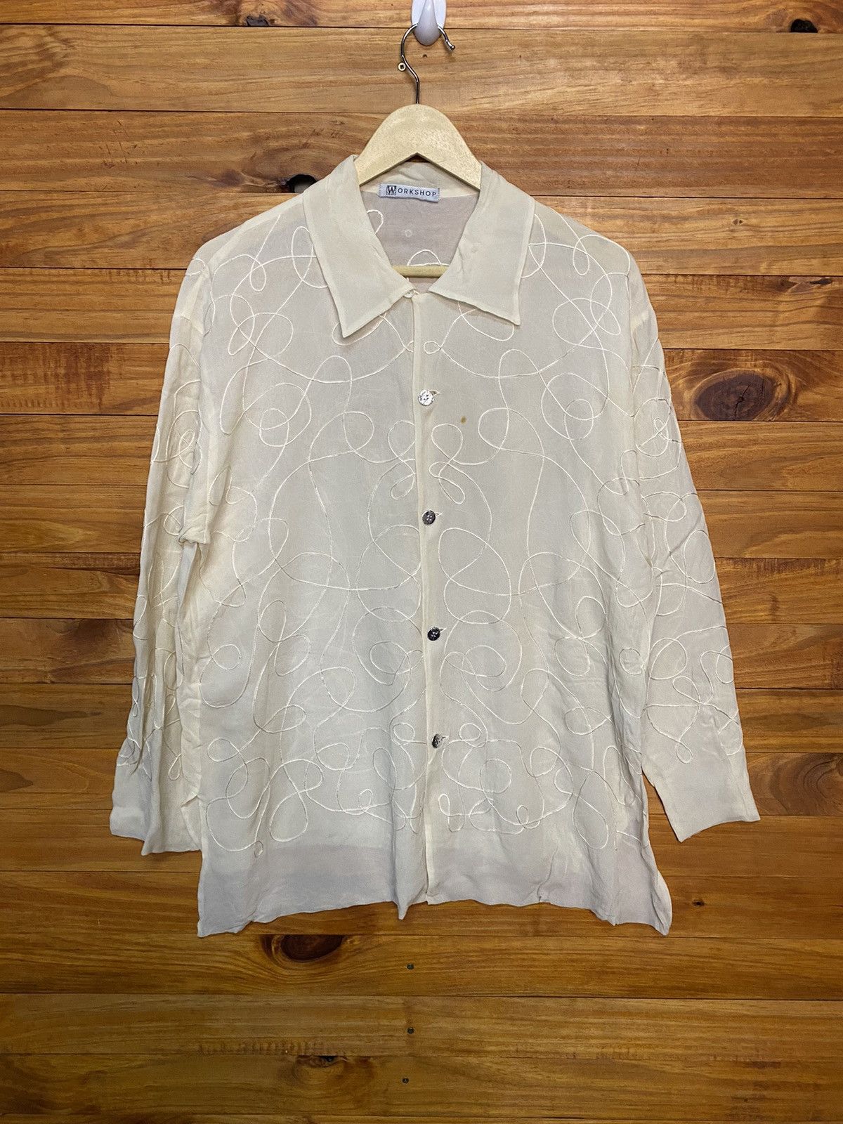 image of Vintage 80's Lace Sheer Workshop By Yohji Yamamoto in White, Men's (Size Medium)
