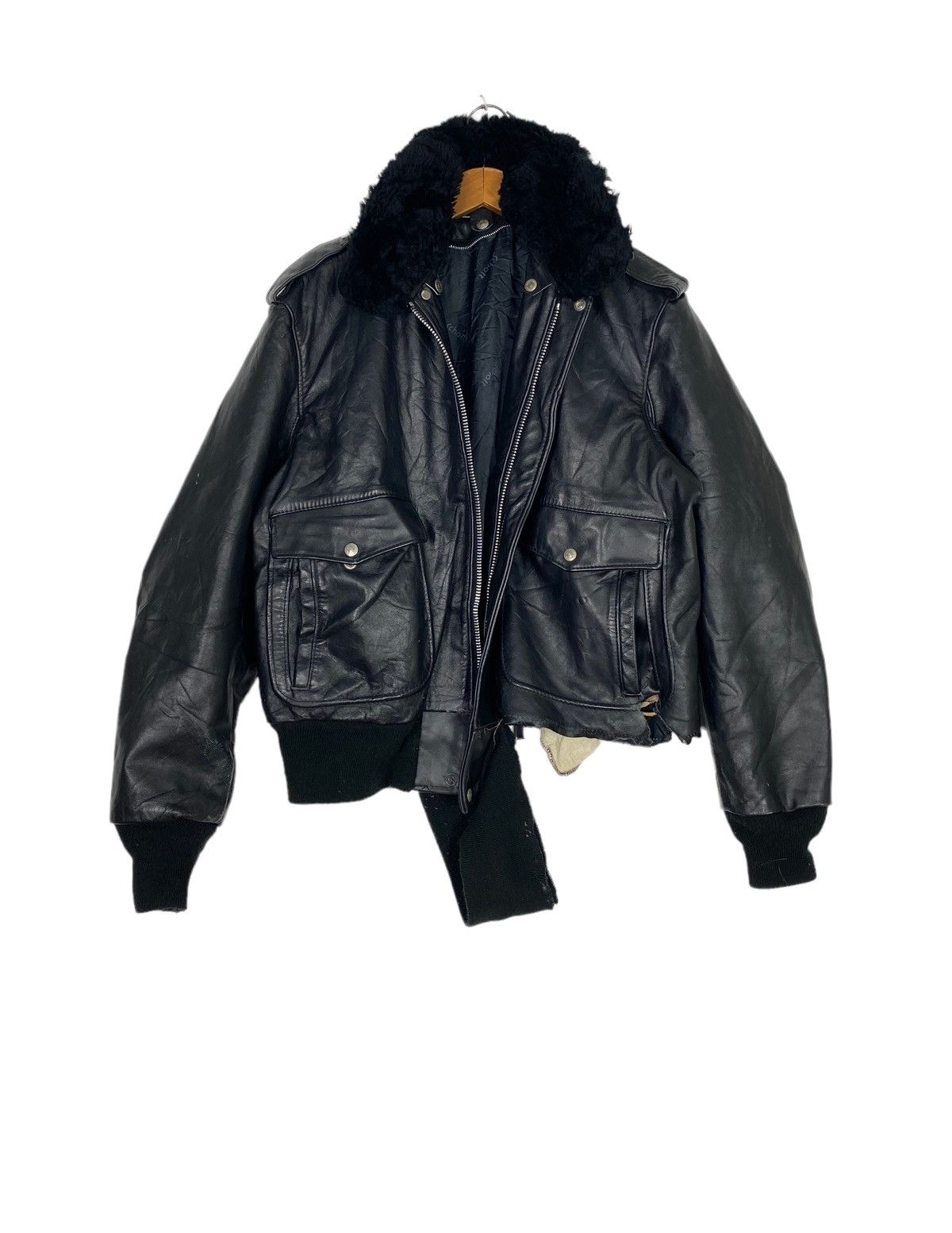 Schott Rare‼️ Vtg Schott THRASHED Black Leather Jacket Fur Collar Size US M / EU 48-50 / 2 - 1 Thumbnail