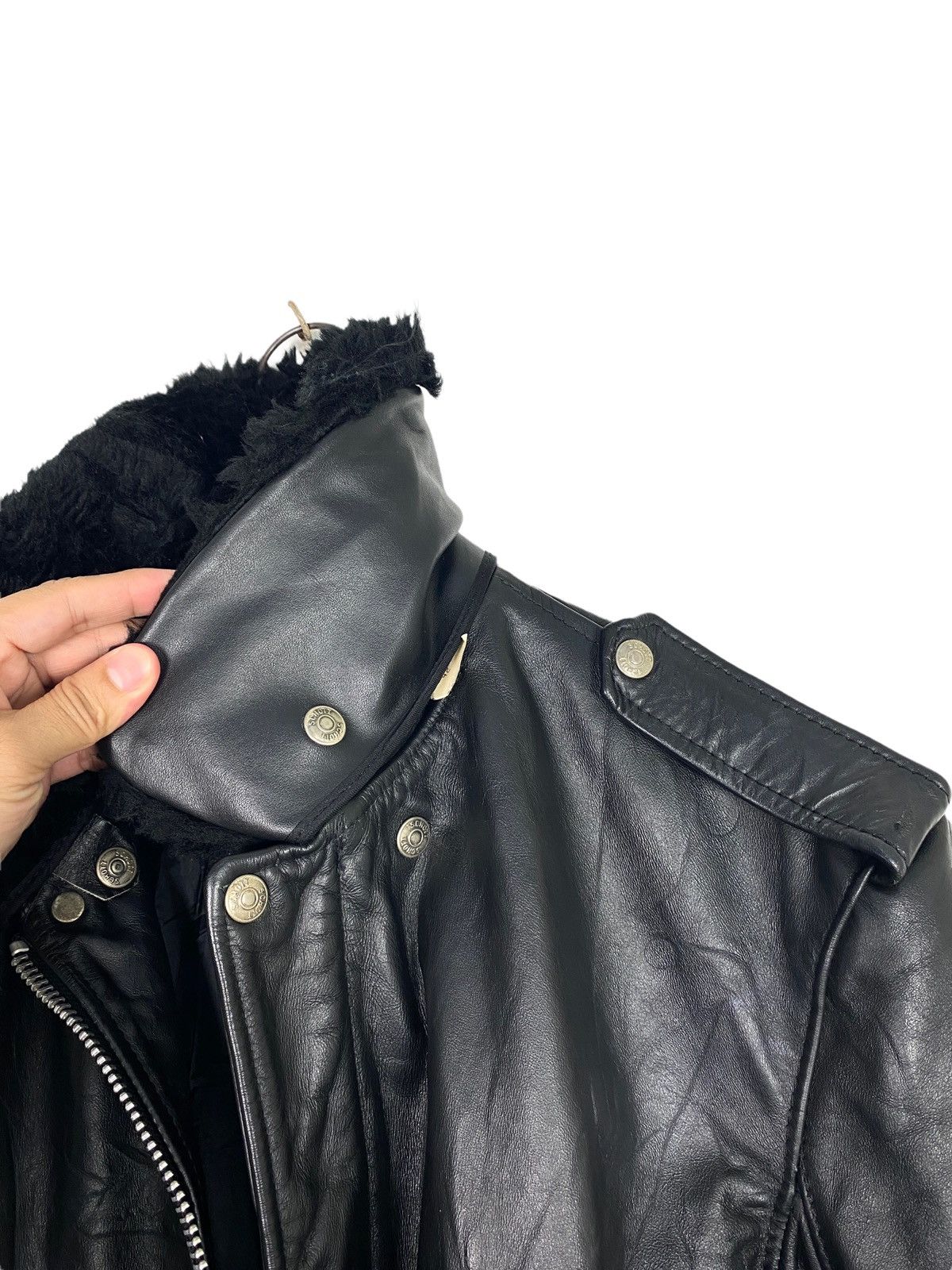 Schott Rare‼️ Vtg Schott THRASHED Black Leather Jacket Fur Collar Size US M / EU 48-50 / 2 - 5 Thumbnail
