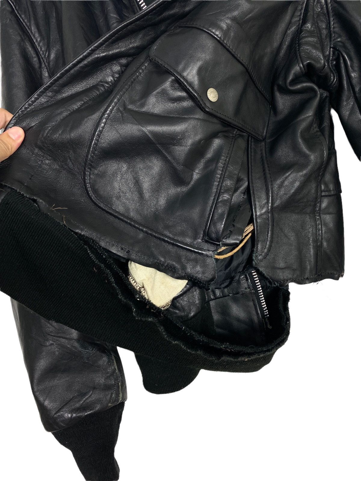 Schott Rare‼️ Vtg Schott THRASHED Black Leather Jacket Fur Collar Size US M / EU 48-50 / 2 - 8 Thumbnail