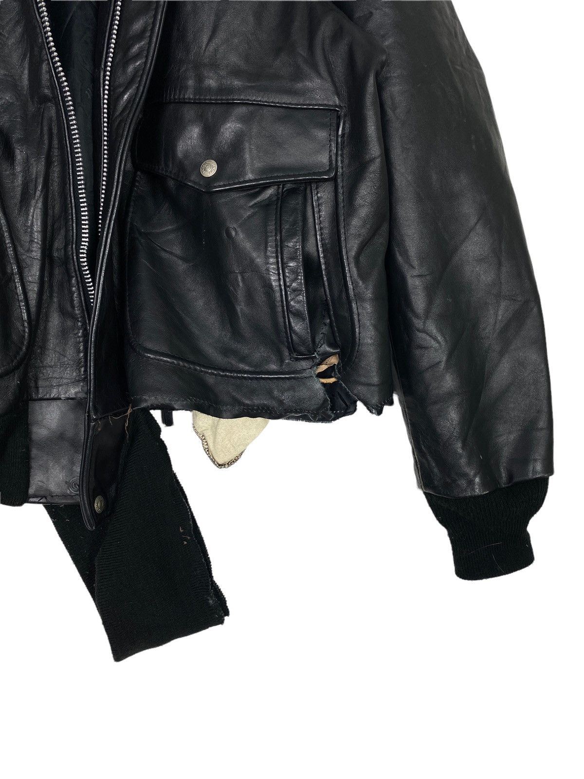 Schott Rare‼️ Vtg Schott THRASHED Black Leather Jacket Fur Collar Size US M / EU 48-50 / 2 - 7 Thumbnail